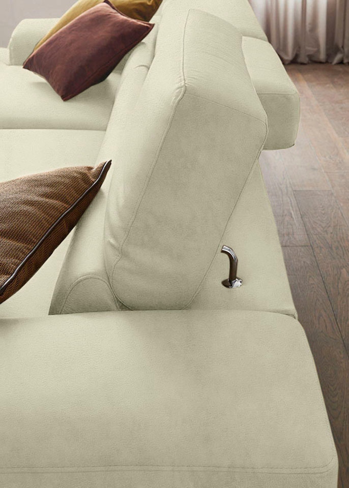 W.SCHILLIG Ecksofa »piedroo, Designsofa mit tollem Sitzkomfort, bequem und elegant, L-Form«, Kopfteilverstellung, wahlweise mit Sitztiefenverstellung, Breite 343cm