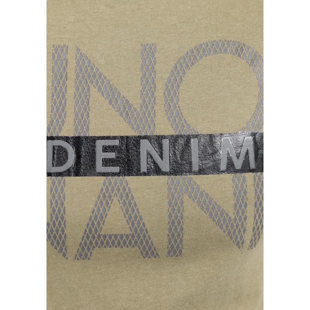 Herrenmode Shirts Bruno Banani T-Shirt, mit glänzendem Print khaki