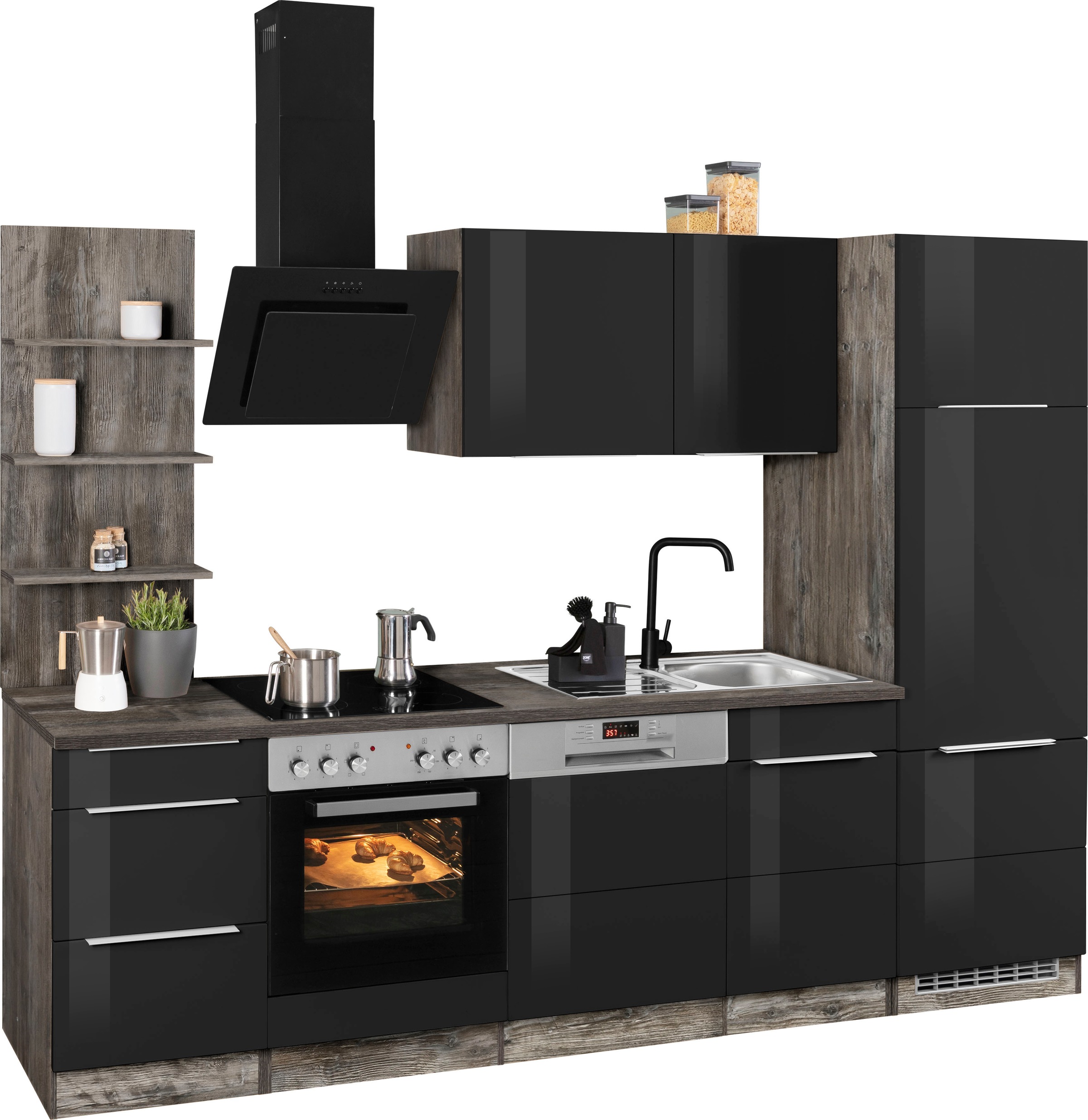 KOCHSTATION Küchenzeile »KS-Brindisi«, Breite 280 cm, wahlweise mit E-Geräten, mit MDF-Fronten und Regal