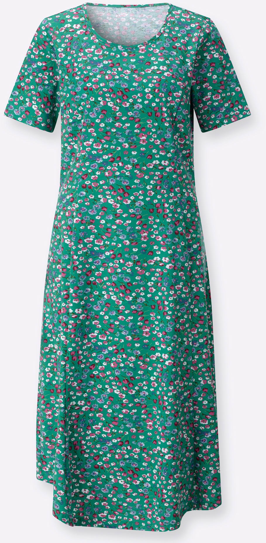 Women's A-Line Jersey Dress Floral Print Emerald/Fuchsia Size 44 3
