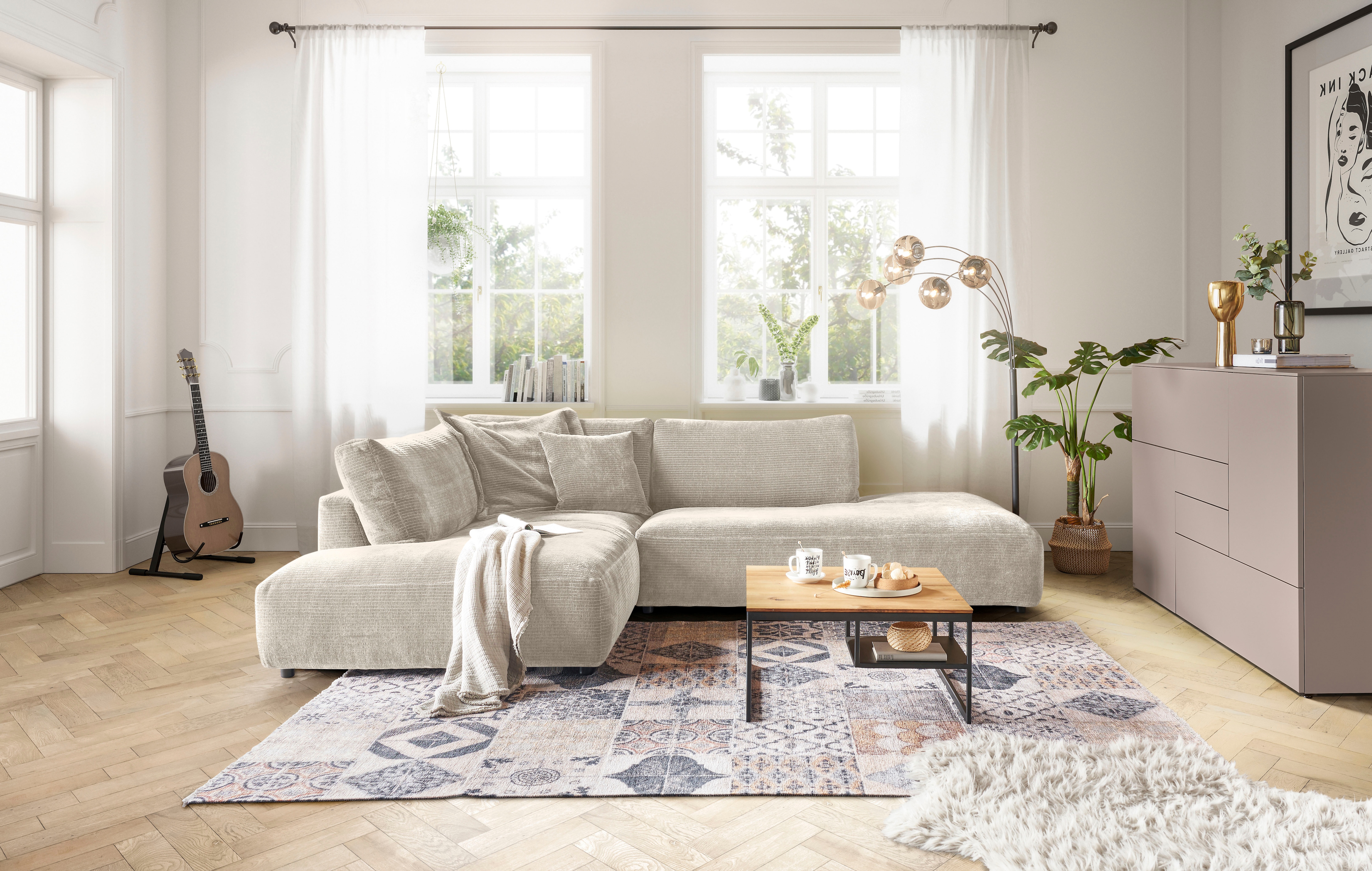 Musterring Ecksofa "Lucia bequem, elegant & zeitlos, elegante Sofa ohne Armlehnen" mit großem Longchair, verschiedene Farben, B304 x T224 cm