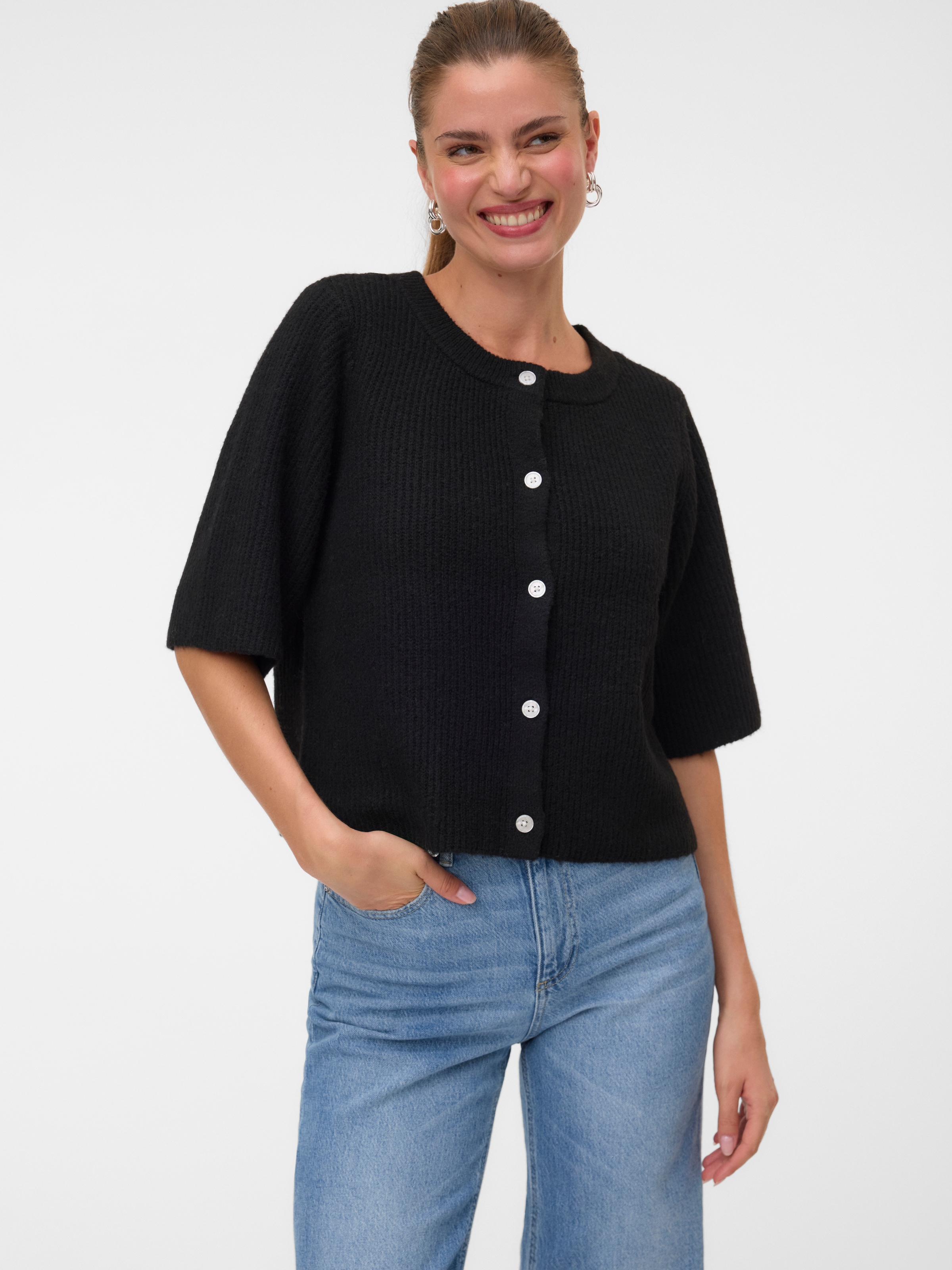 Vero Moda Strickjacke "Vmsoffe 2/4 O-Neck Cardigan Noos" Materialmix, Regular Fit