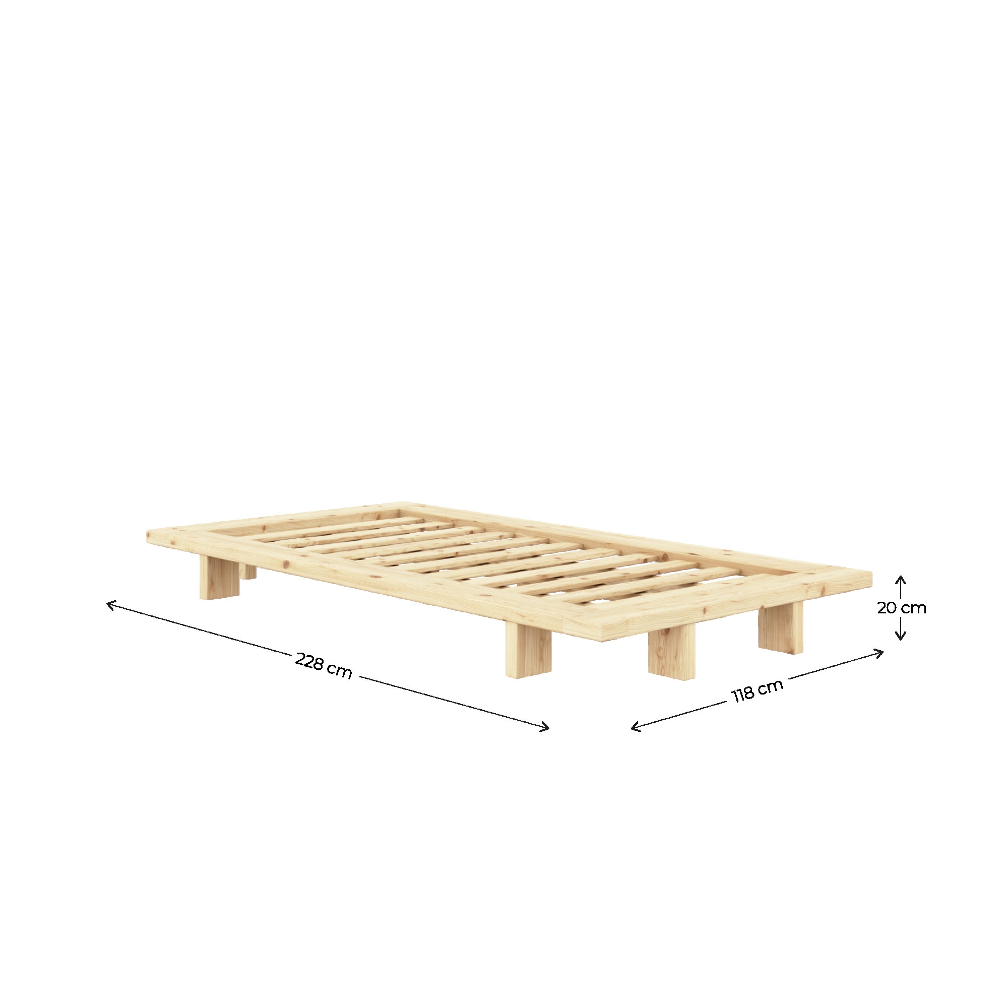 Karup Design Bettgestell »JAPAN BED Bodenbett, Holzrahmen, Futonbett, Jugendbett, Holzbett«, Massivholzbett mit Lattenrost, Kiefer massiv, Bett ohne Kopfteil