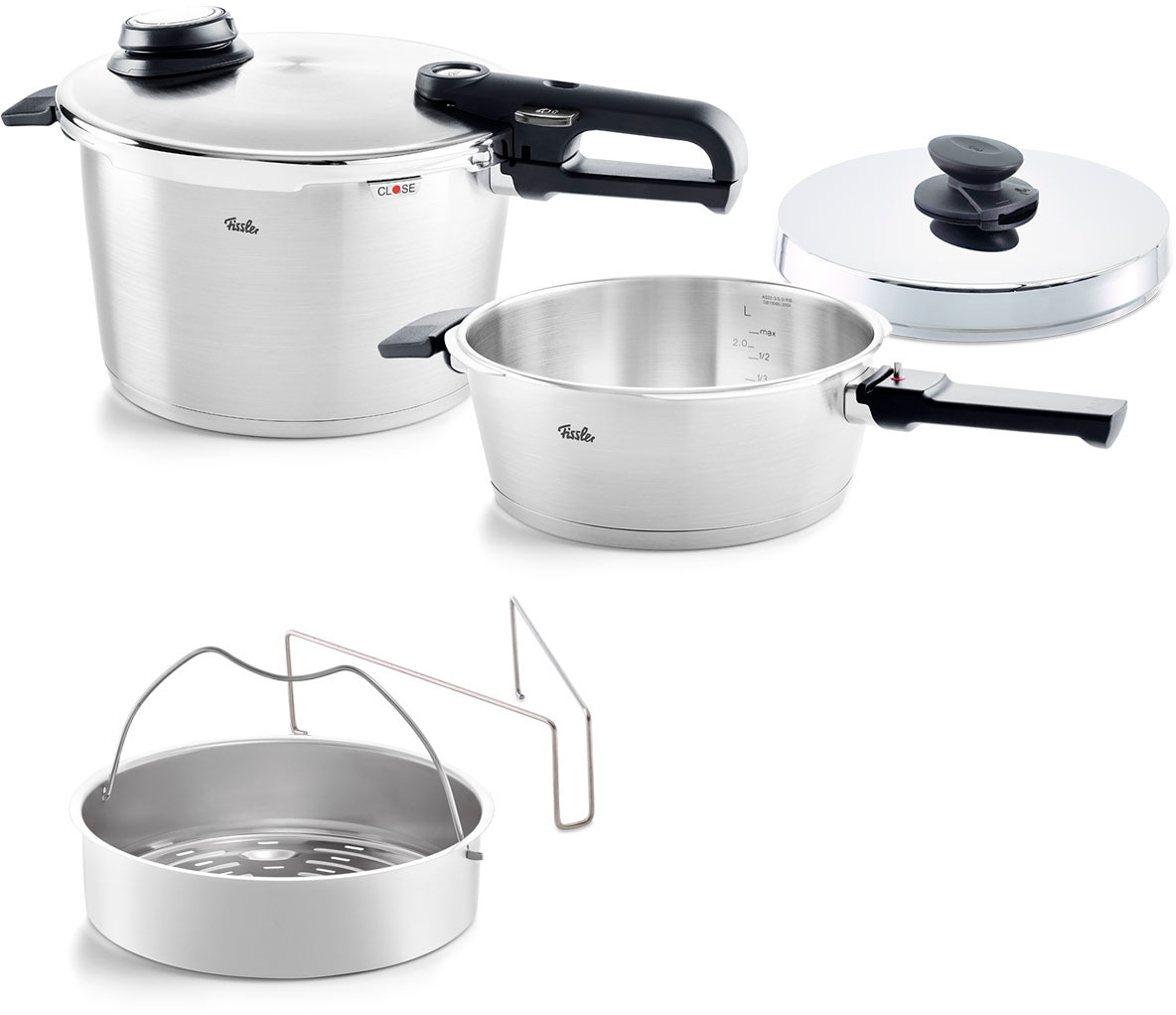 Fissler Schnellkochtopf "Vitavit Premium", Edelstahl 18/10, (Set, 2 tlg., Schnellkochtopf 8,0 l + Schnellbratpfanne 4,0 