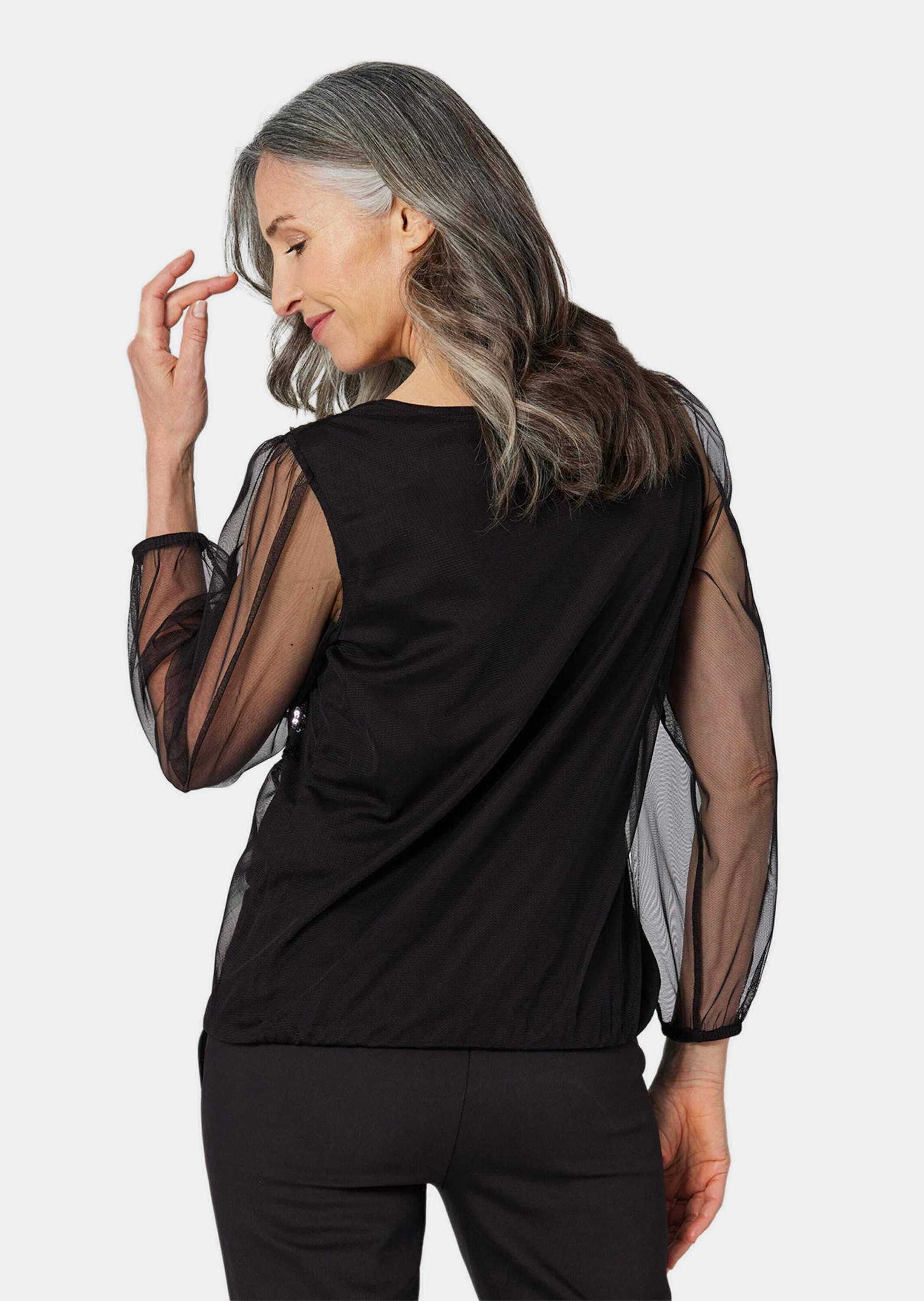 GOLDNER Kurzarmshirt »Langarmshirt Langarmshirt mit transparenten Ärmeln«
