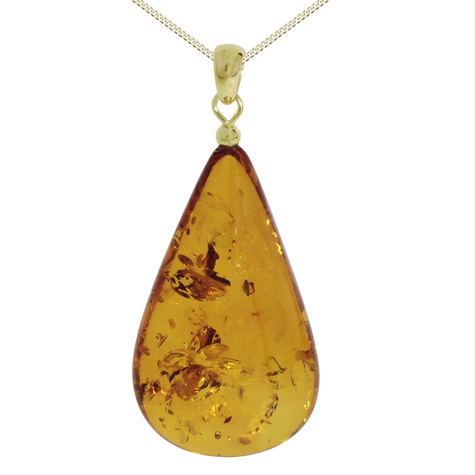 Kette mit Anhänger OSTSEE-SCHMUCK "- Tropfen ca. 42 mm lang - Silber 925/000, vergoldet - Bernstein" Gr. 60, gold (goldfarben, gelb), Schmuck_Sets, Damen, 60, Silber 925 (Sterlingsilber)