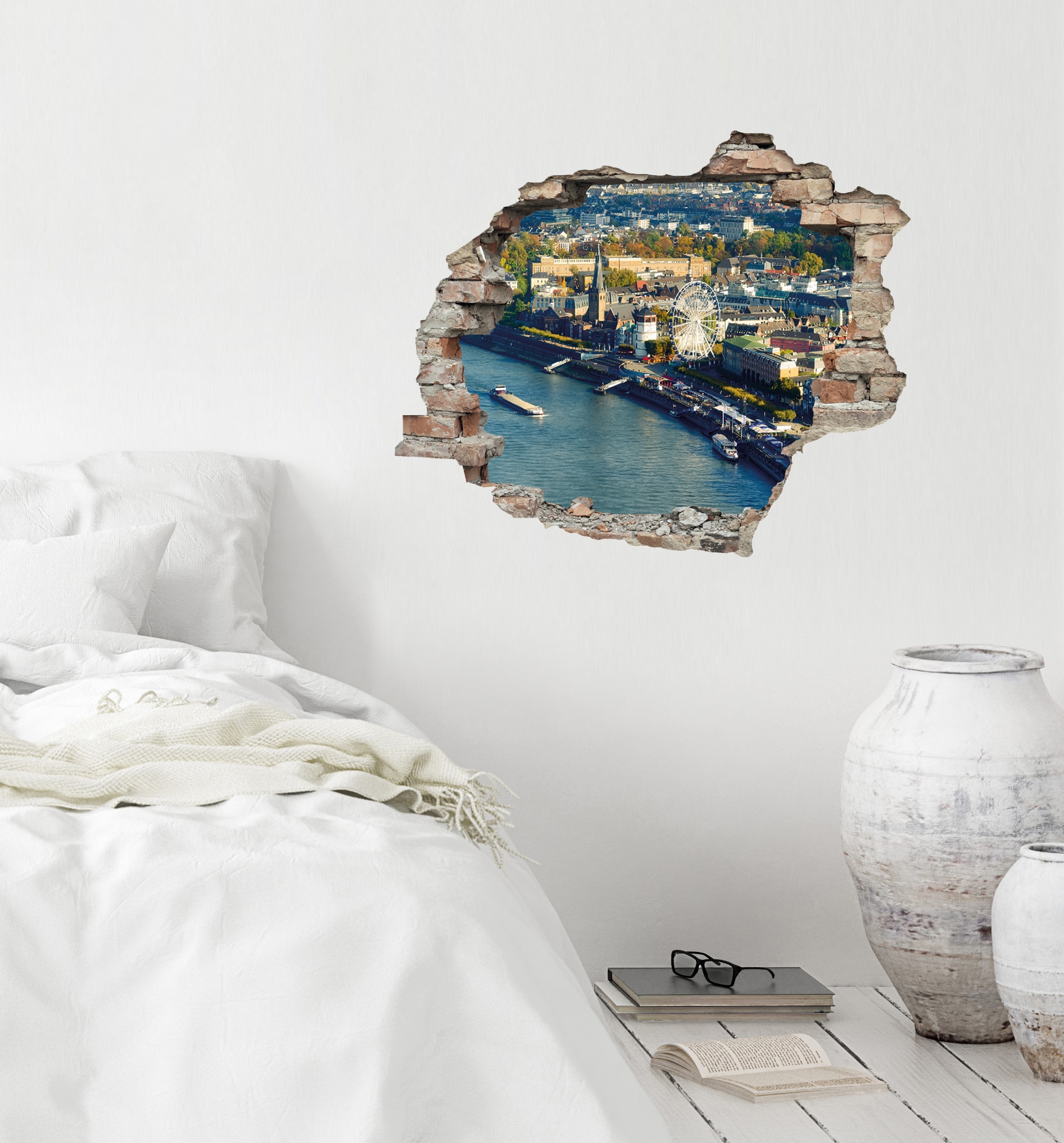 queence Wandtattoo »Düsseldorf«, (1 St.), Wandsticker, Wandbild, selbstklebend, 3D, Wanddurchbruch