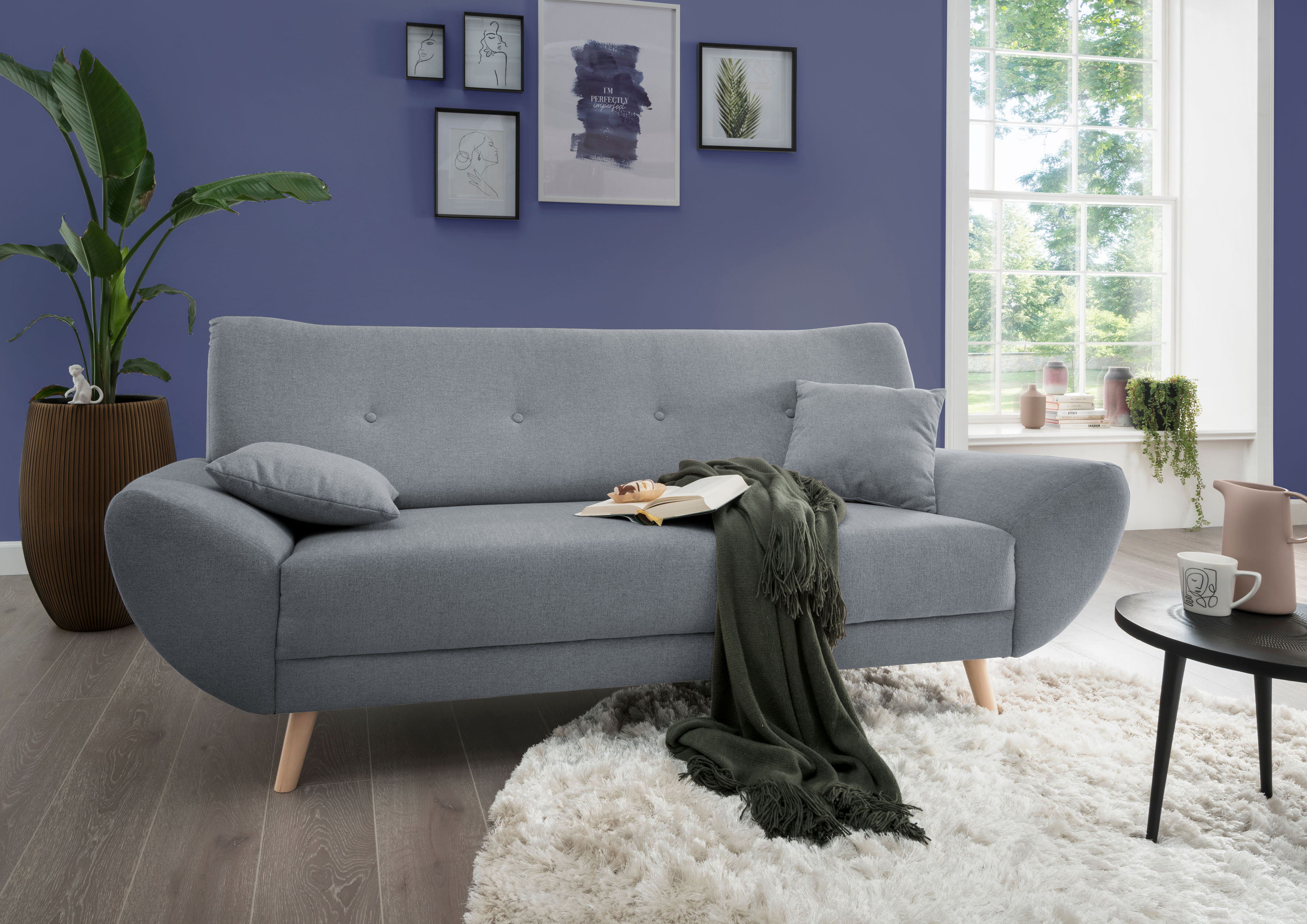 Home affaire 3-Sitzer "Basta komfortable Wellenunterfederung, Breite 205cm, bodenfrei"