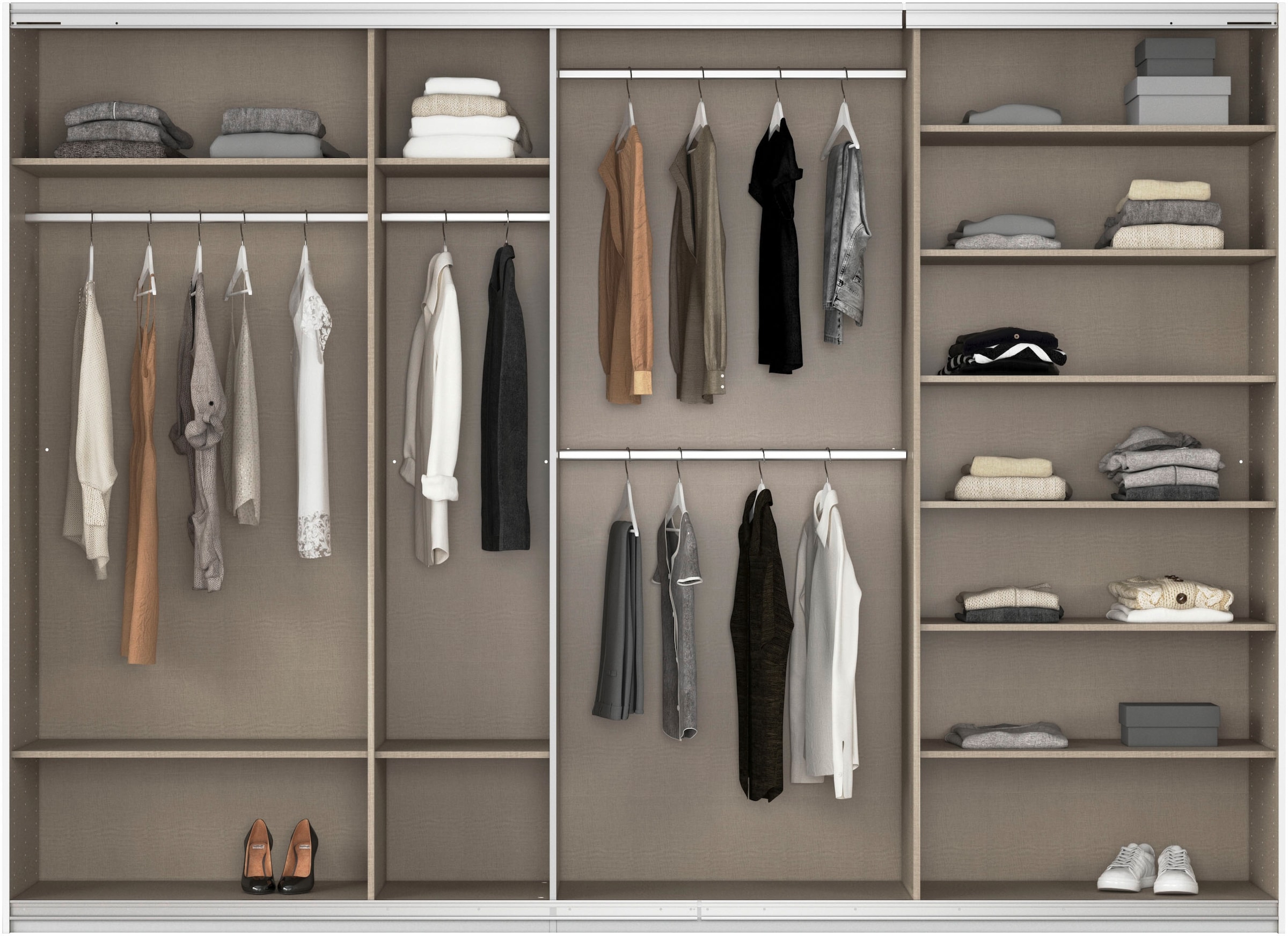 rauch Schwebetürenschrank »Kleiderschrank Schrank Garderobe AGORDO mit Dekor- oder Hochglanzfront«, (in zwei Griff-Farben), durchdachte Innenausstattung, in 4 Breiten und 2 Höhen MADE IN GERMANY
