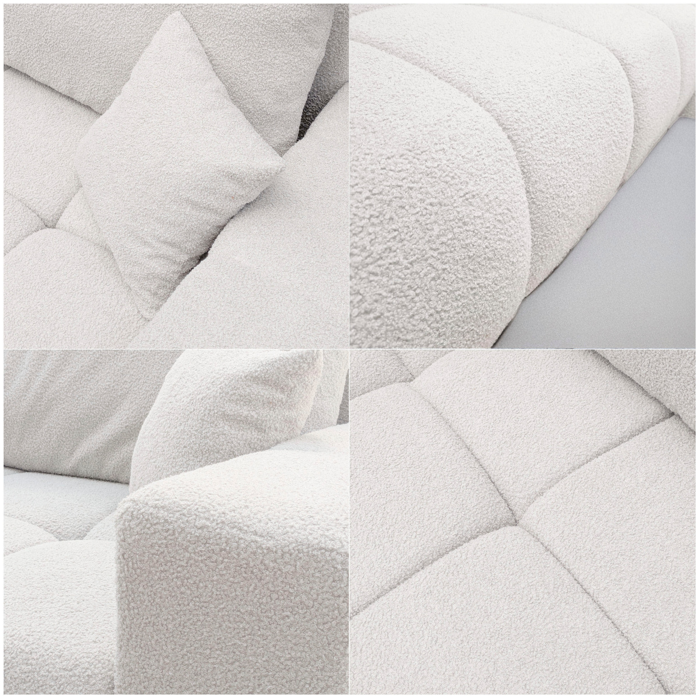 WERK2 Ecksofa »Ofi XL L-Form Sofa in Bubble-Optik mit Schlaffunktion und Bettkasten« Trendstoff Bouclé – Ottomane beidseitig montierbar, inkl. 2 Zierkissen