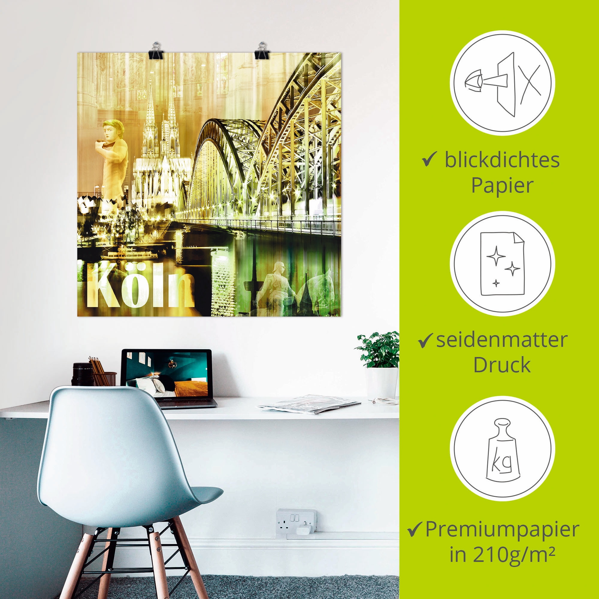 Artland Poster »Köln Skyline Abstrakte Collage II«, Gebäude, (1 St.), als Leinwandbild, Wandaufkleber oder Poster in versch. Größen