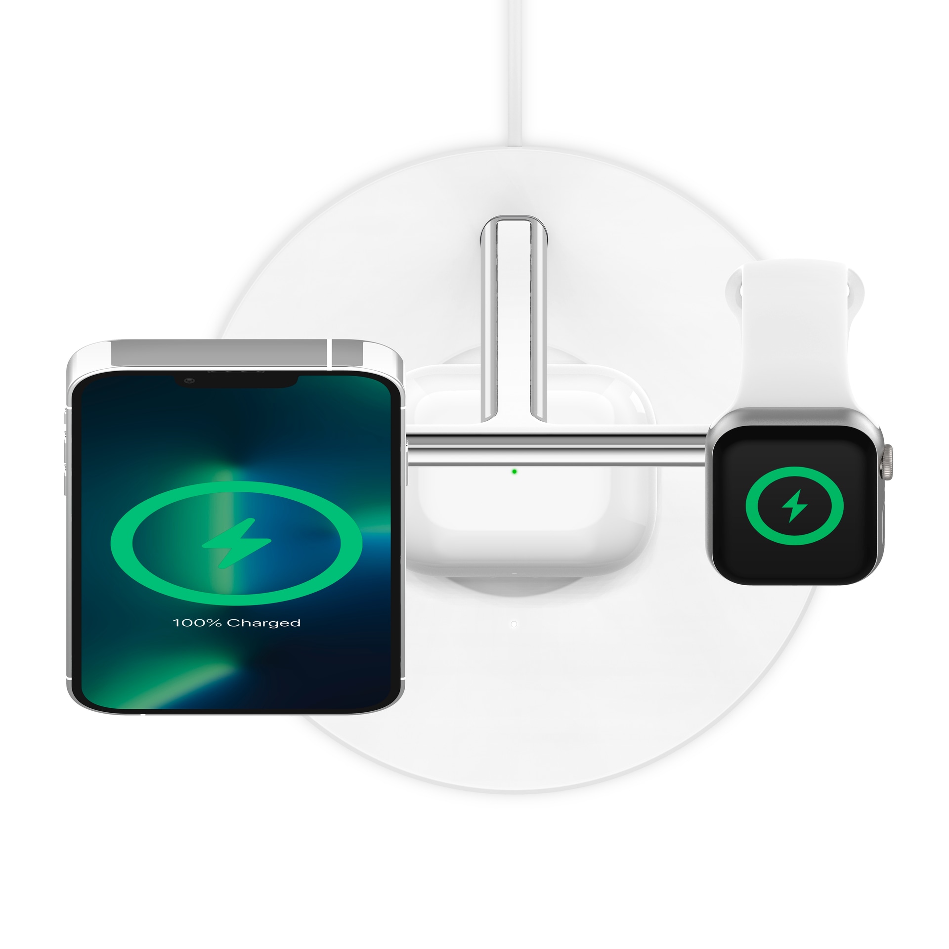 Belkin Wireless Charger »Belkin drahtloses 3-in-1 MagSafe Ladegerät«, (inkl. Netzteil kompatibel für iPhone der Serie 15/14/13/12), für iPhone, Apple Watch und AirPods, Wireless Ladestation/Ladeständer