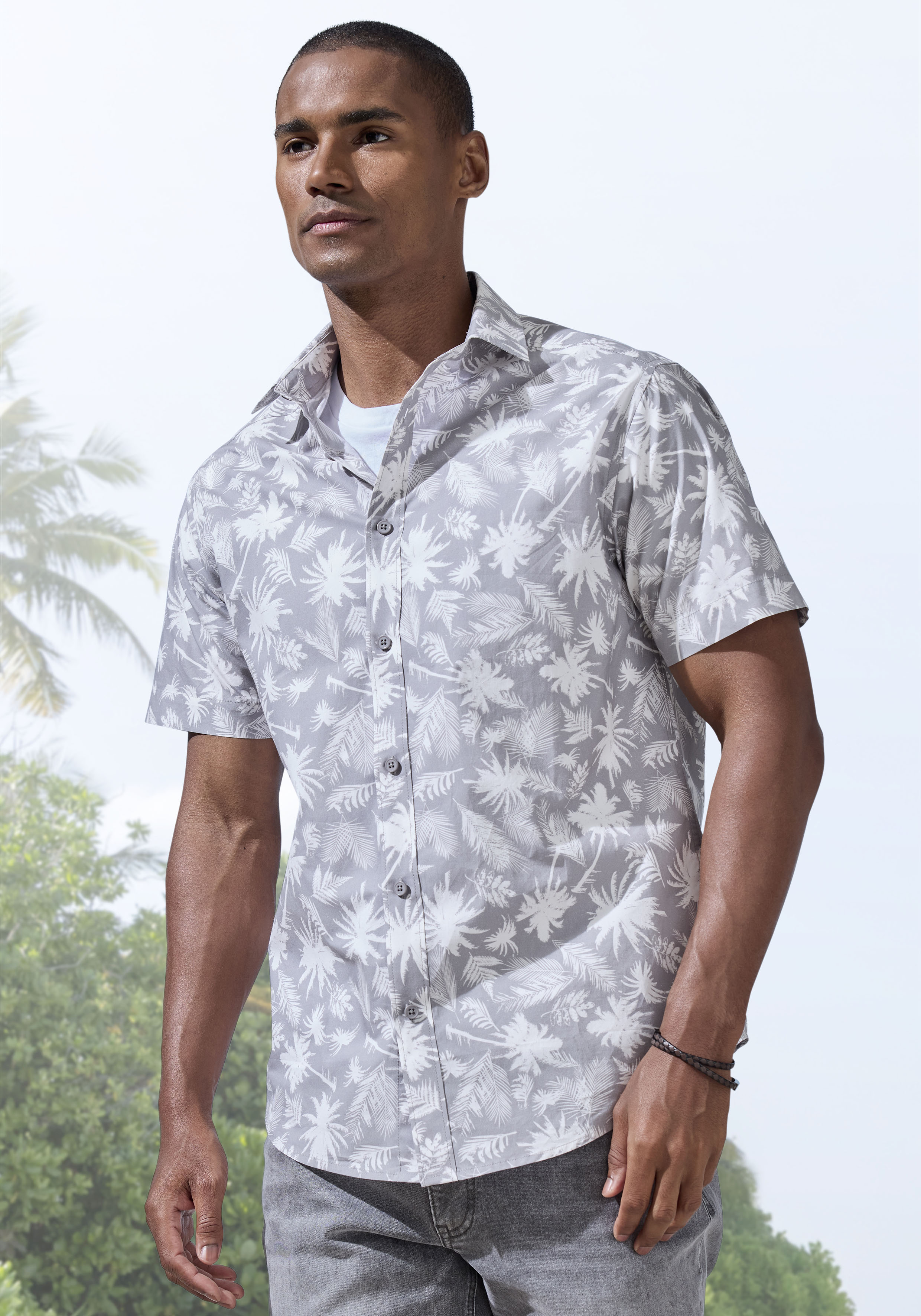 Beachtime Hawaiihemd "- Kurzarmhemd mit sommerlichem Palmen Druck", Kurzarm, Freizeithemd mit Palmenprint, reine Baumwolle