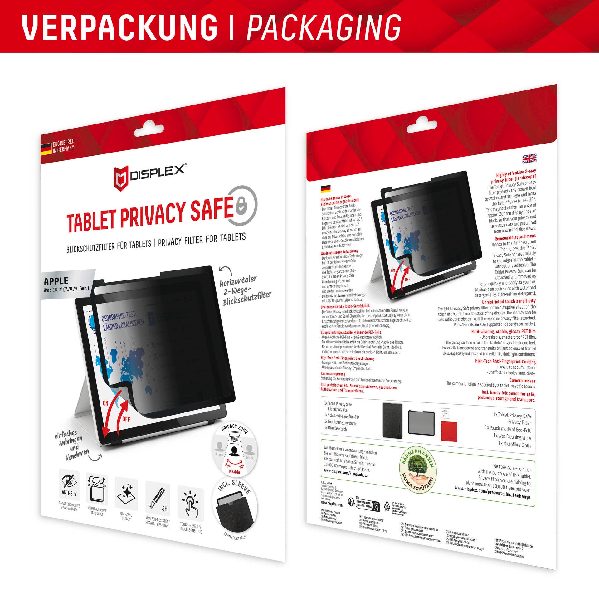 Displex Displayschutzfolie »Tablet Privacy Safe«, für Apple iPad 10,2 (7/8/9 Gen), Blickschutzfolie, Schutzfolie, Bildschirmschutz, kratz- & stoßfest