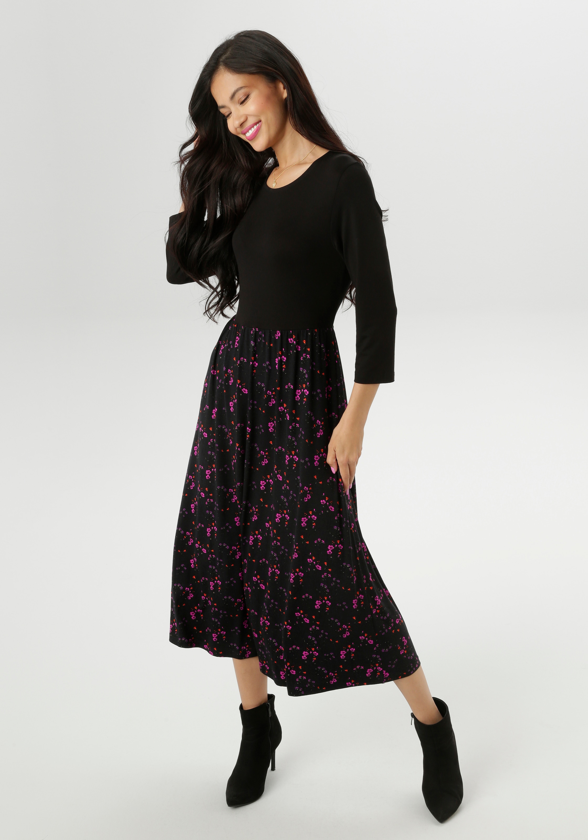 Aniston SELECTED Midikleid farbharmonischen, floralem Alloverdruck günstig online kaufen