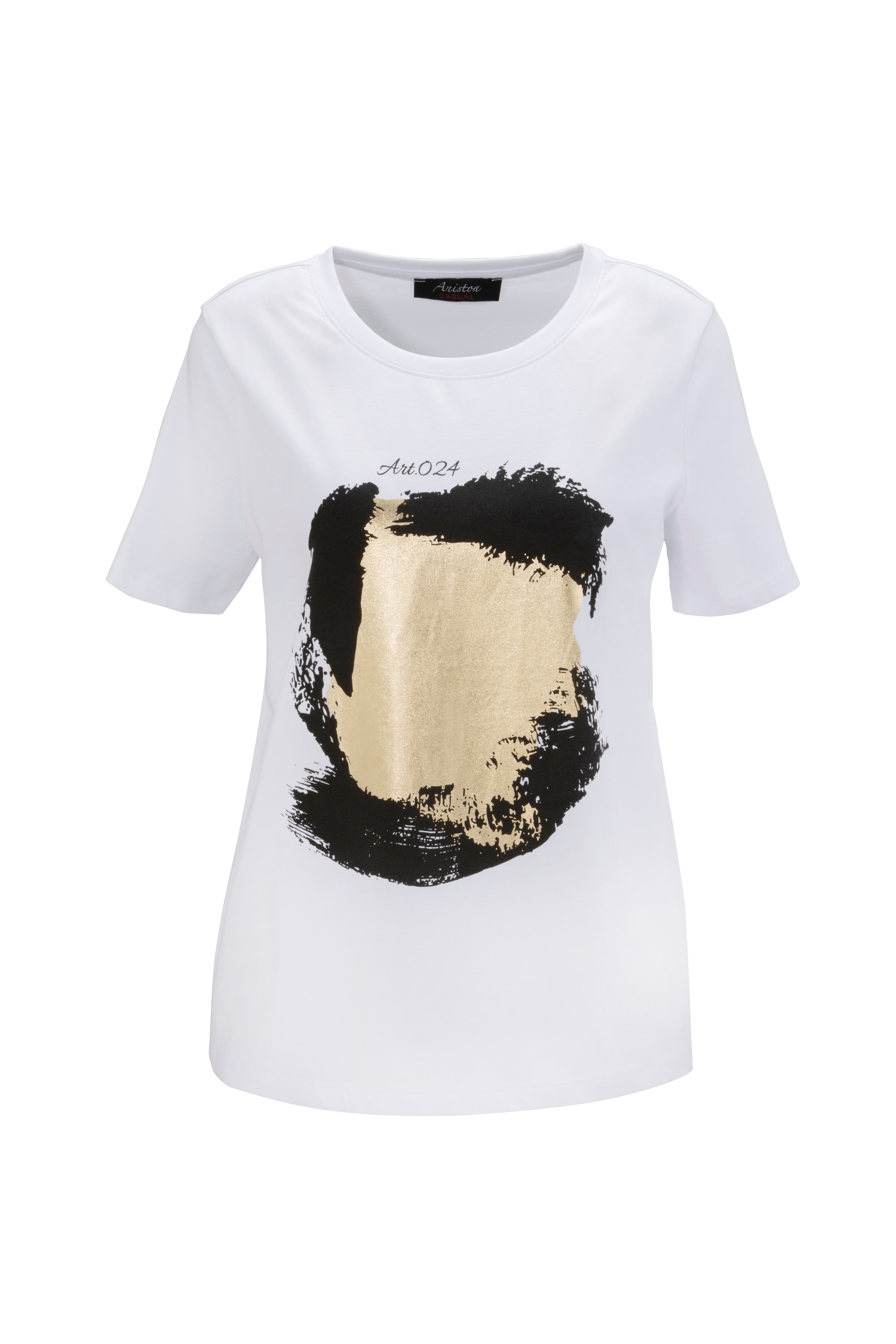 - mit NEUE | Foliendruck CASUAL BAUR Aniston Frontprint goldfarbenem T-Shirt, bestellen verzierter KOLLEKTION