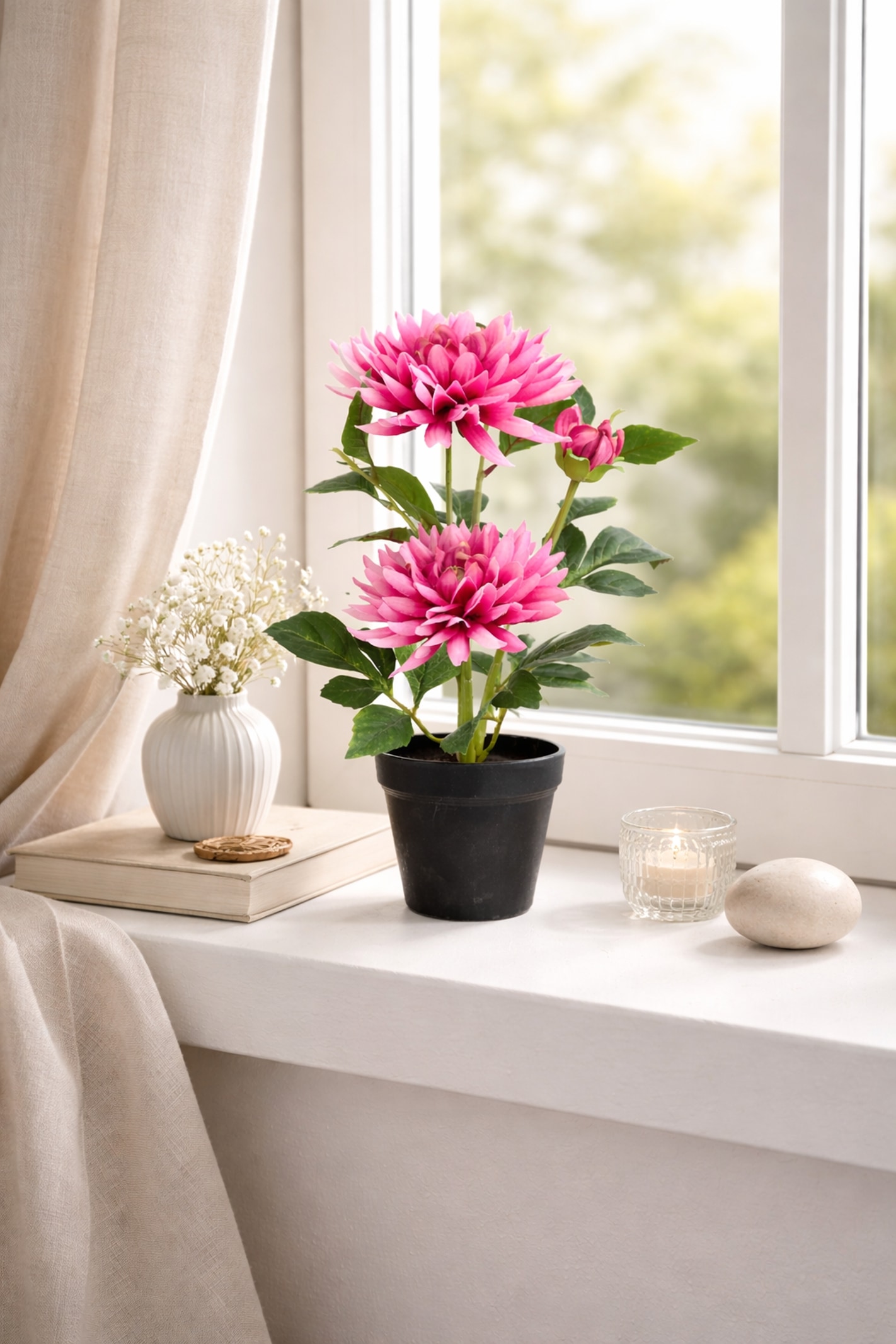 I.GE.A. Kunstblume »Chrysantheme im Topf 40cm« Kunstpflanze Pflanze Blume künstlich Deko Herbstdeko Seidenblume