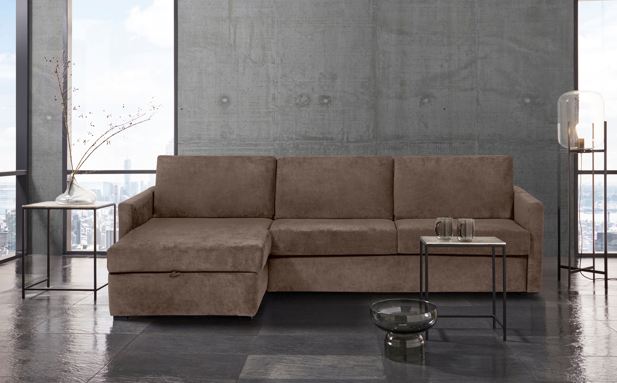 Places of Style Schlafsofa "GOLDPOINT Ecksofa 264 cm, Liegefläche (140/200cm), L-Form,", Bettfunktion, Bonell-Federkernm