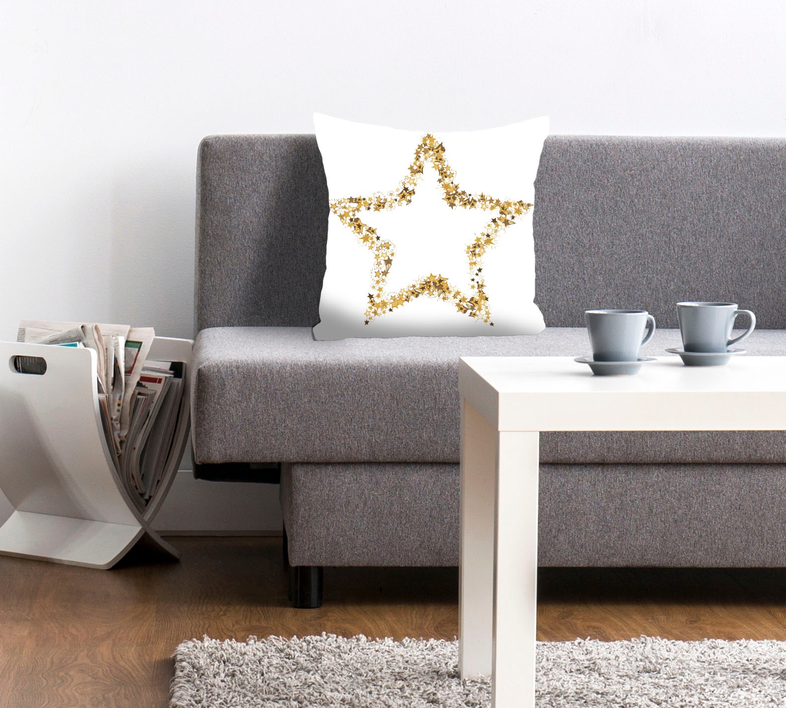 queence Dekokissen »Macarena«, Kissenhülle,Goldener Stern,Weiß,Festlich,Eleganz,Glänzend