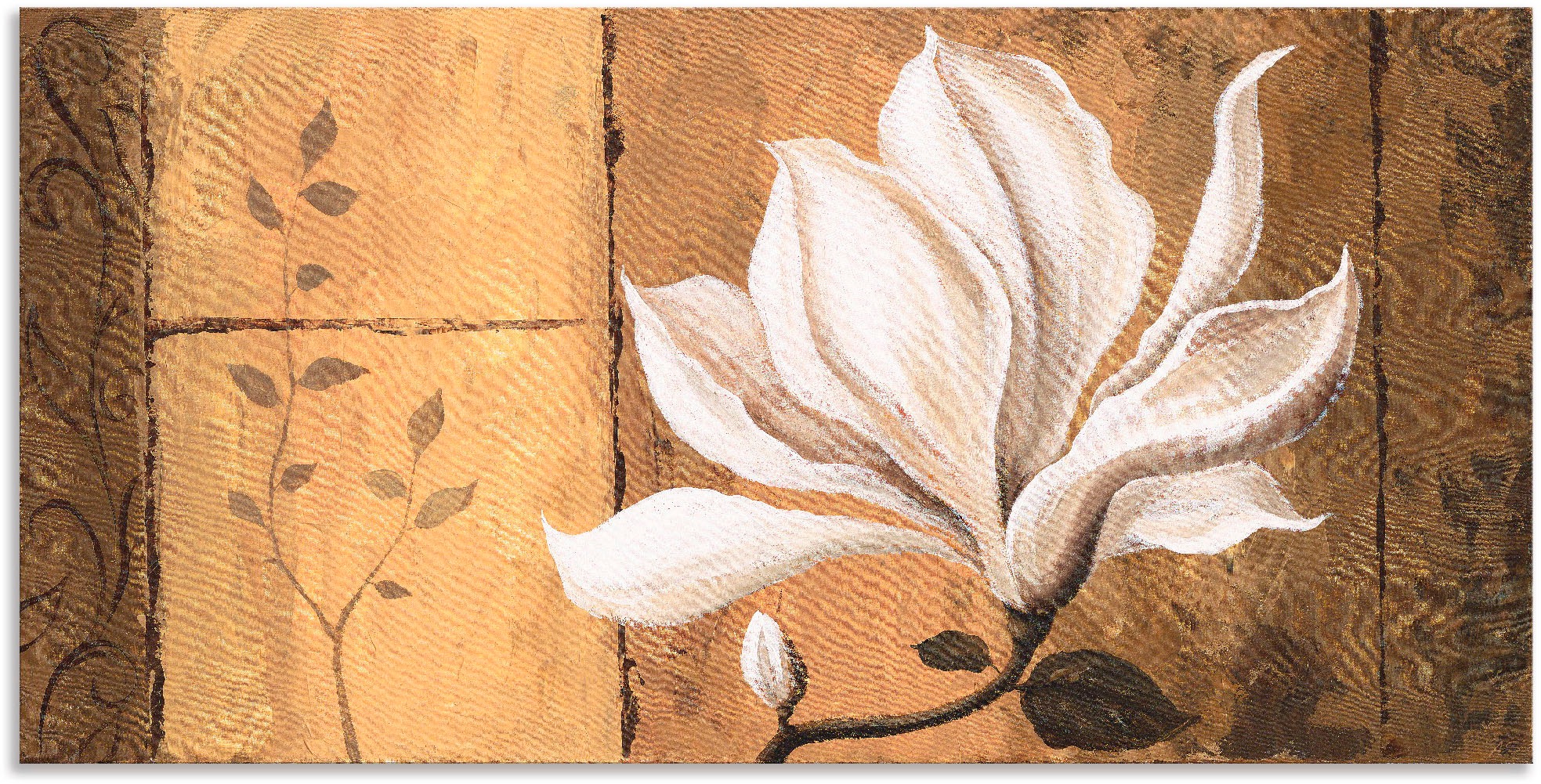 Größen | Artland »Magnolie Leinwandbild, Poster oder Black Wandbild Friday Alubild, (1 St.), Gold-Braun«, an Wandaufkleber als Blumen, in versch. BAUR