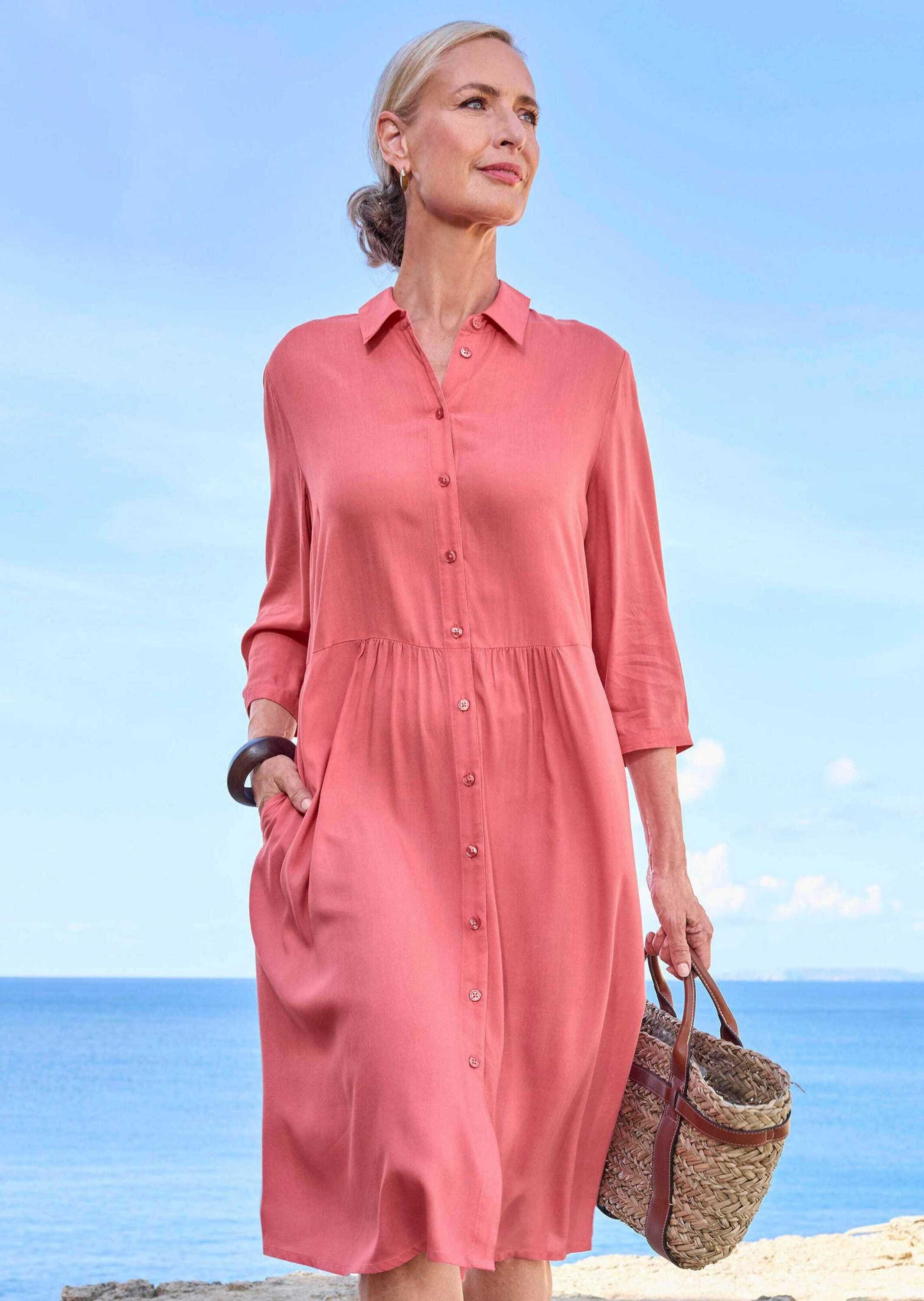GOLDNER Sommerkleid »Kurzgröße Luftiges Hemdkleid mit Knopfleiste, Midi«