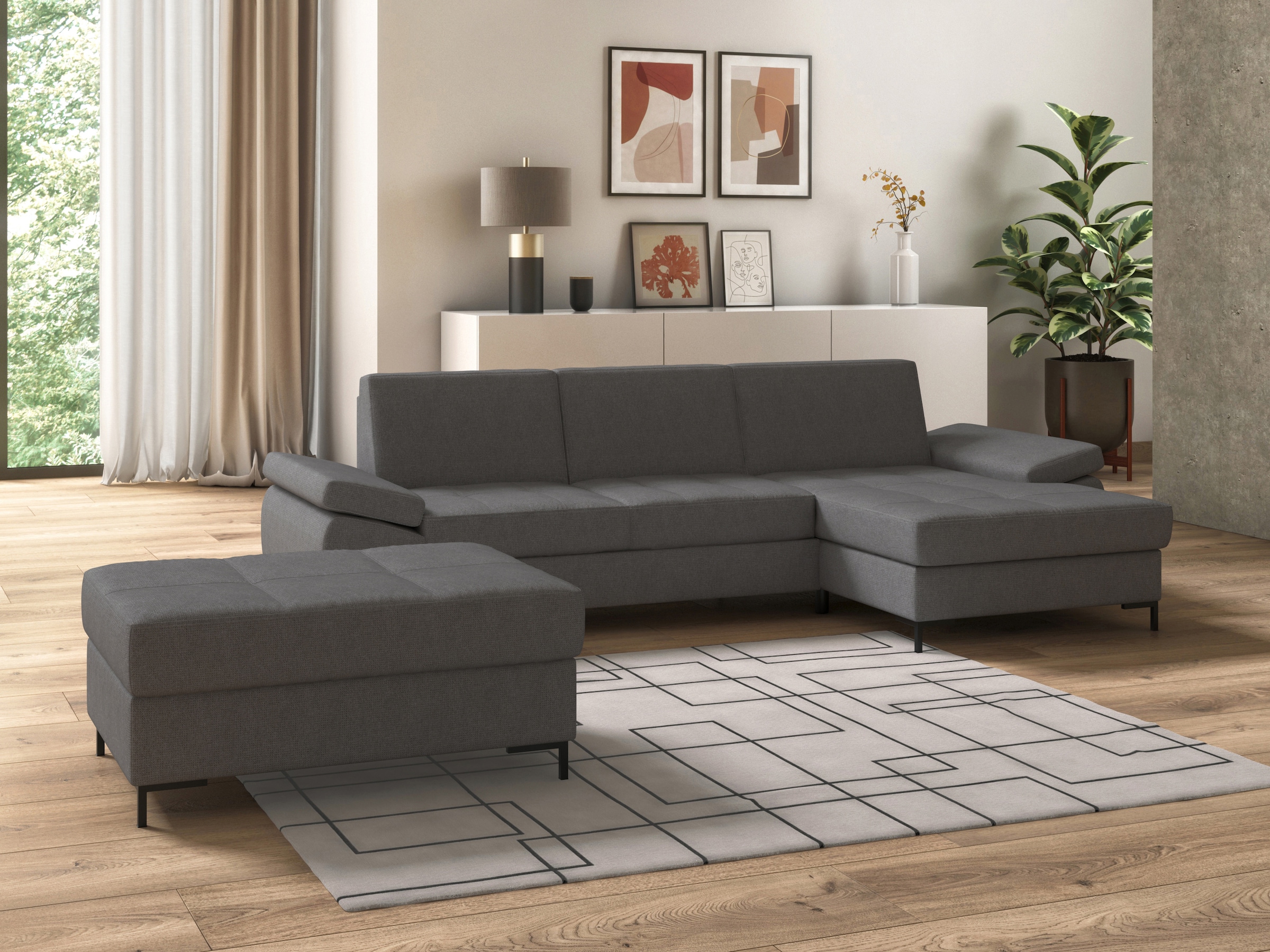 DOMO collection Ecksofa »Capelo L-Form«, mit Armteilverstellung, wahlweise mit Bettfunktion, Federkern