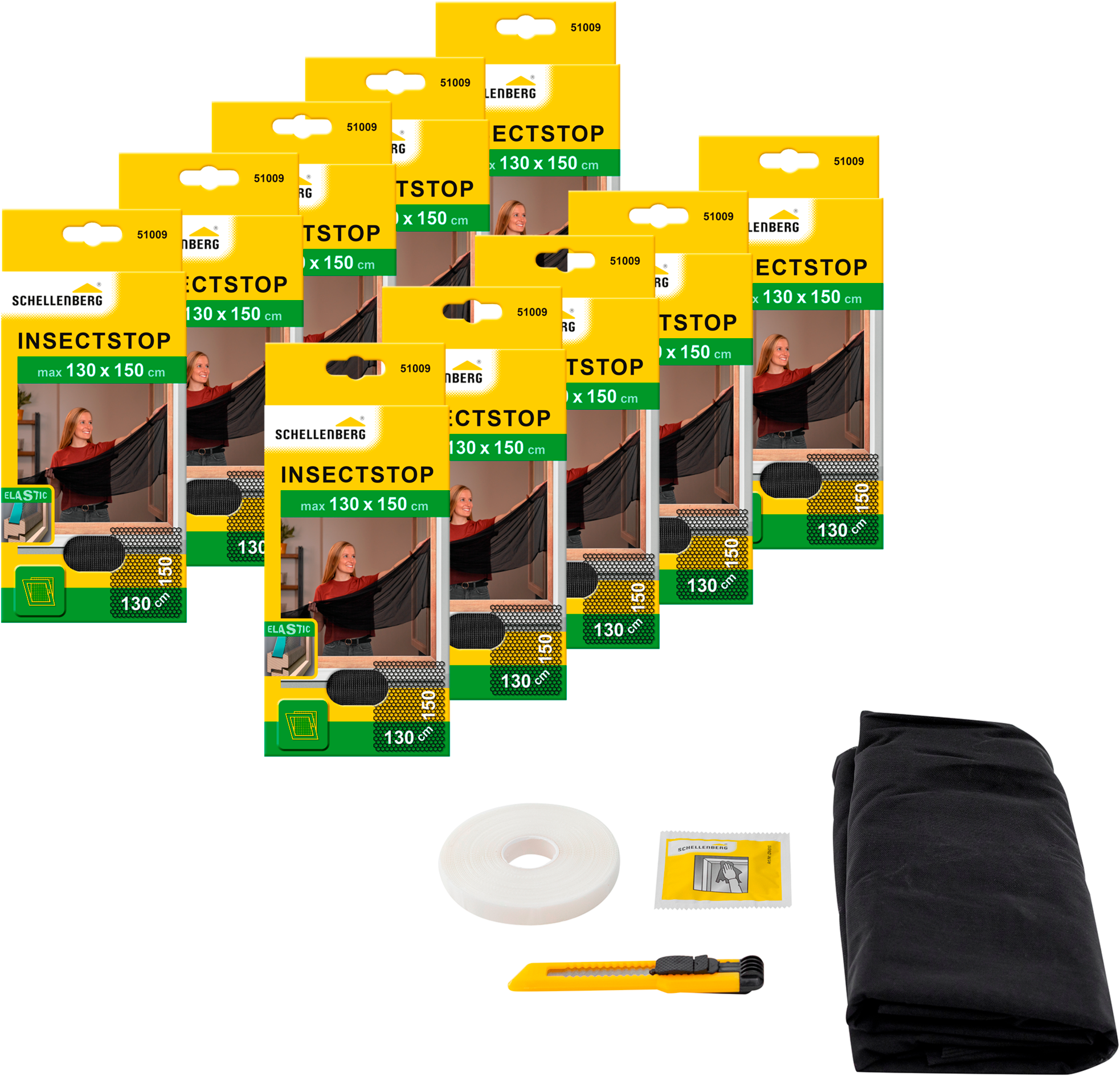 SCHELLENBERG "Elastic ohne bohren" Set, 10 Stk. tlg. elastischer Insektenschutz für Fenster, 130 x 150 cm, anthrazit, weiß