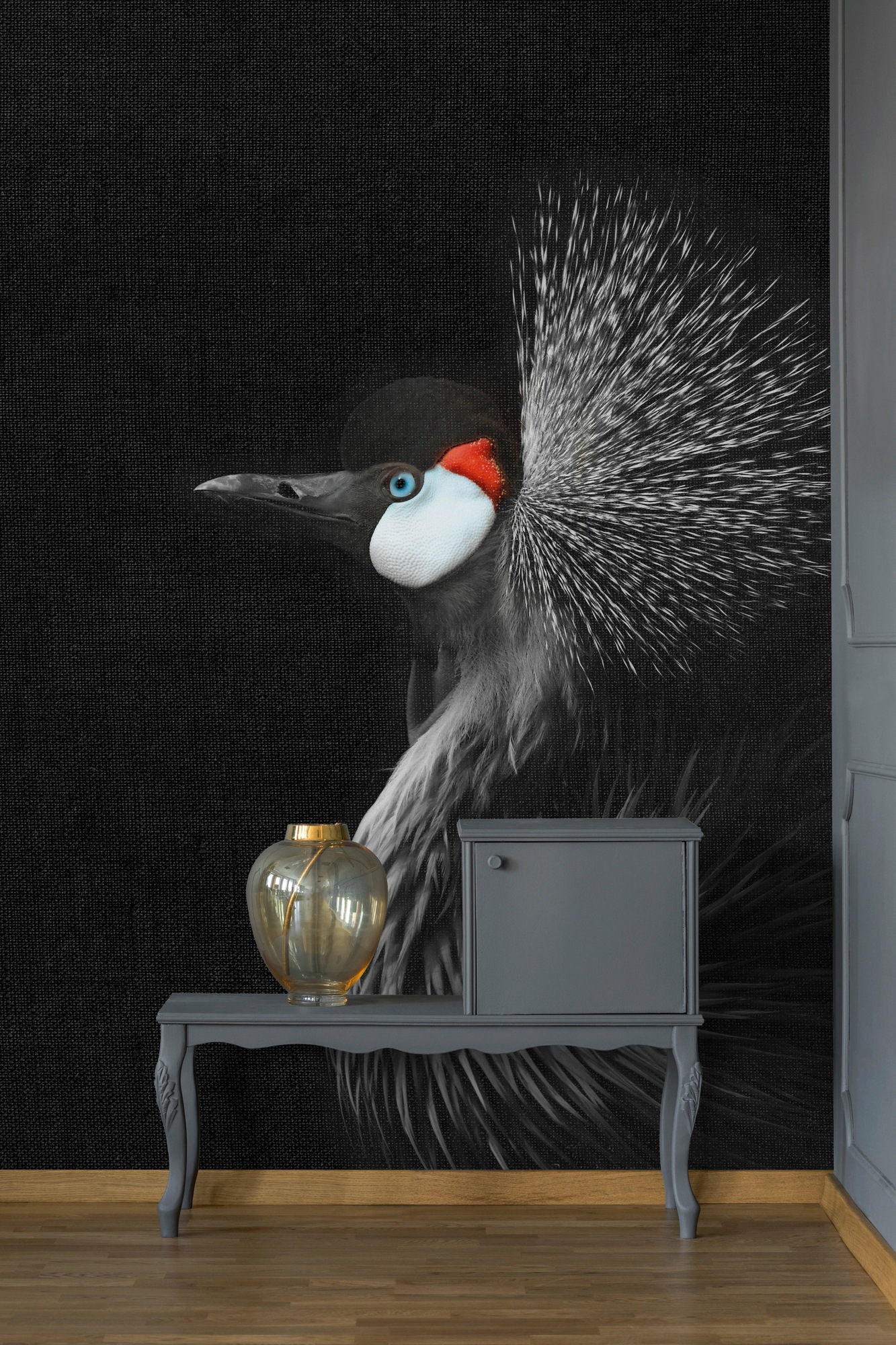 living walls Fototapete »ARTist Crowned Crane Black«, Vlies, Wand, Schräge