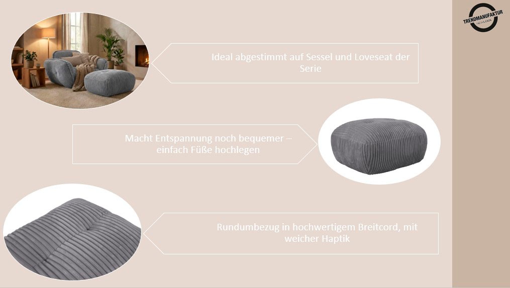 TRENDMANUFAKTUR Hocker »Be Fluffy: Weicher Breitcord Bezugsstoff, perfekte Ergänzung zur Serie« Polsterhocker mit softem Sitzkomfort, moderner breiter Kedernaht