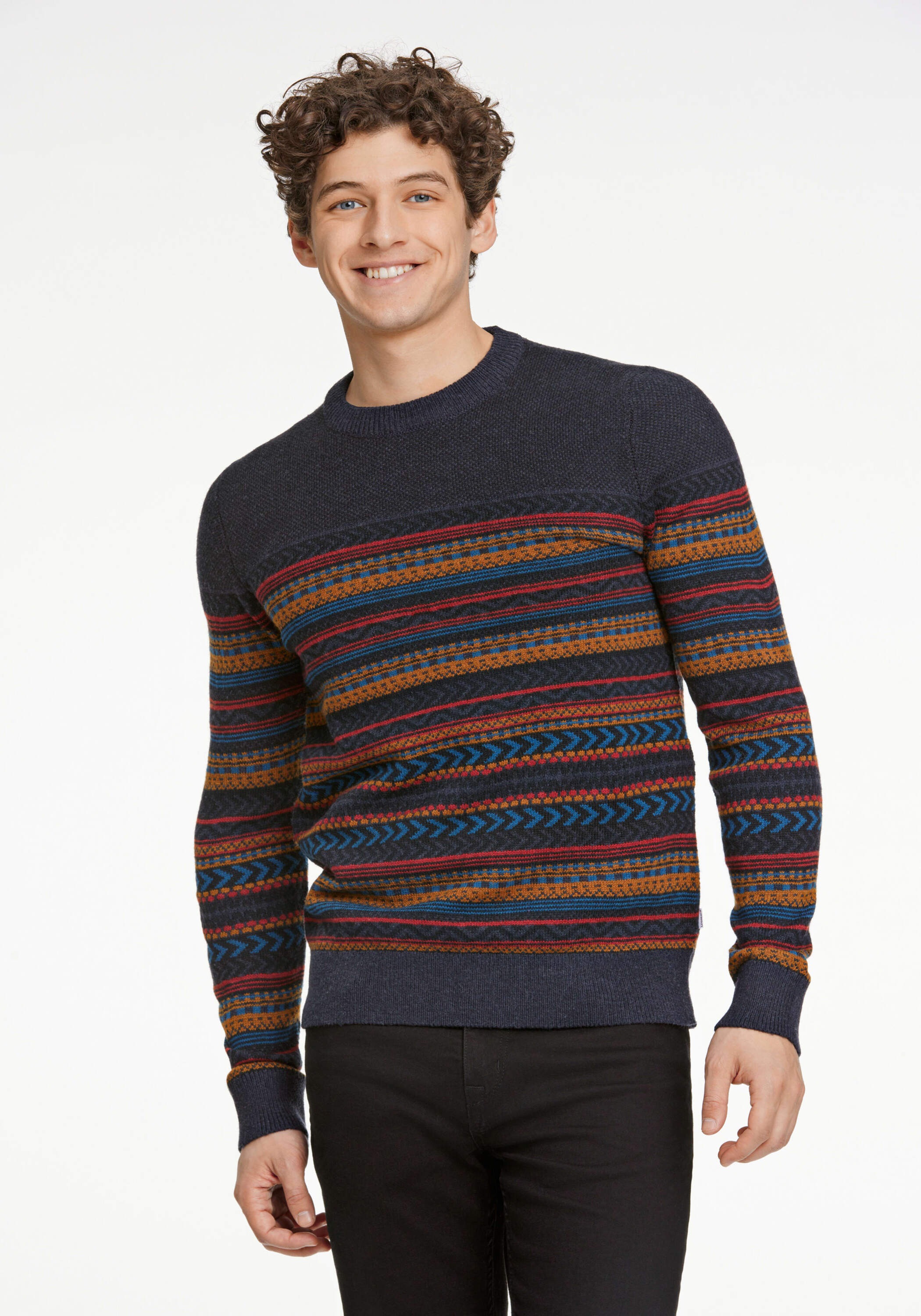 Strickpullover LINDBERGH "Strickpullover Slim Fit", Herren, Gr. M, navy, Obermaterial: 50% Polyacryl, 30% Nylon, 20% Wolle, Pullover Strickpullover