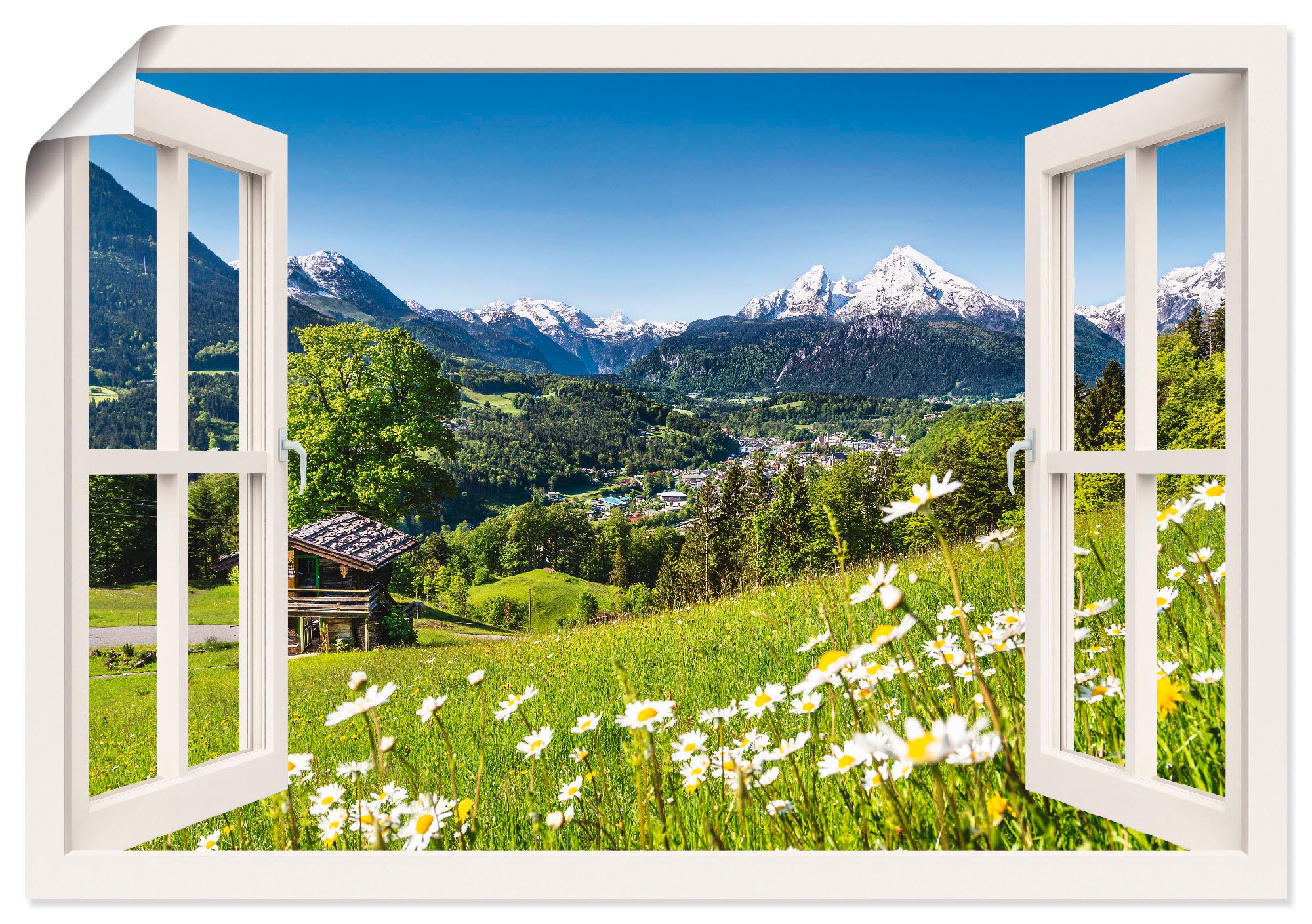 Artland Wandbild »Fensterblick Bayerischen Alpen«, Berge, (1 St.), als Alubild, Leinwandbild, Wandaufkleber oder Poster in versch. Größen