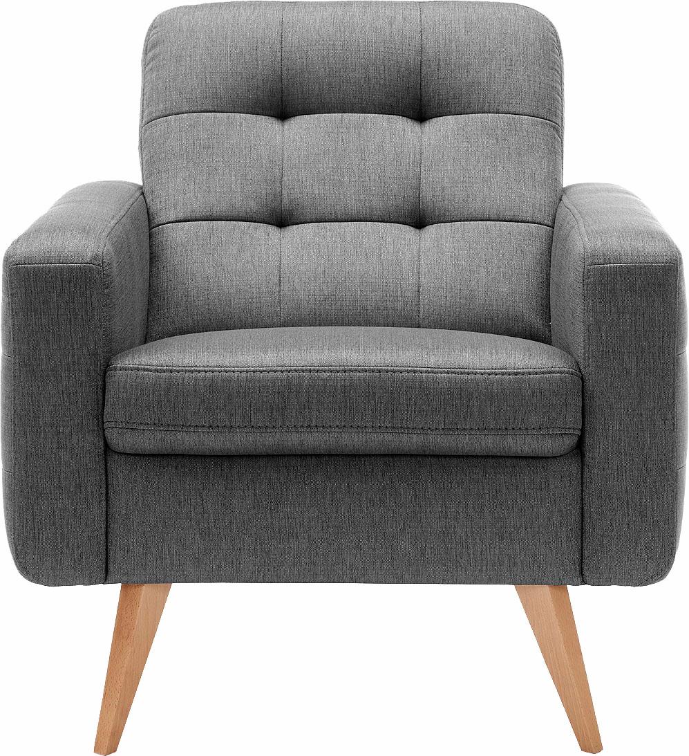 exxpo - sofa fashion Sessel "Nappa, Loungesessel, Rückensteppung, bequem & modern, Breite 81cm" hohe Holzfüße