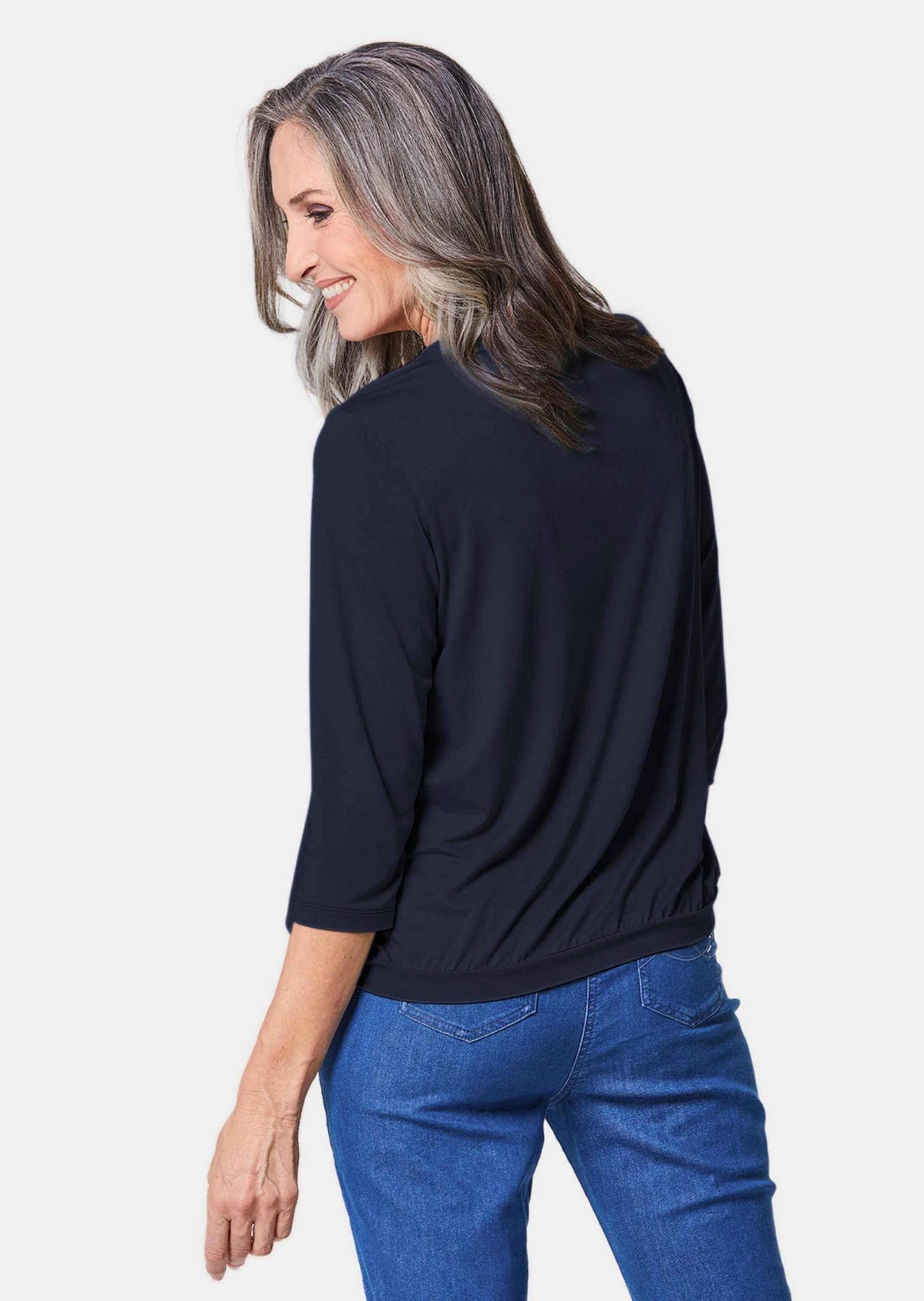 GOLDNER Kurzarmbluse »Chiffon-Shirt mit 3/4-Arm, Rundhals«