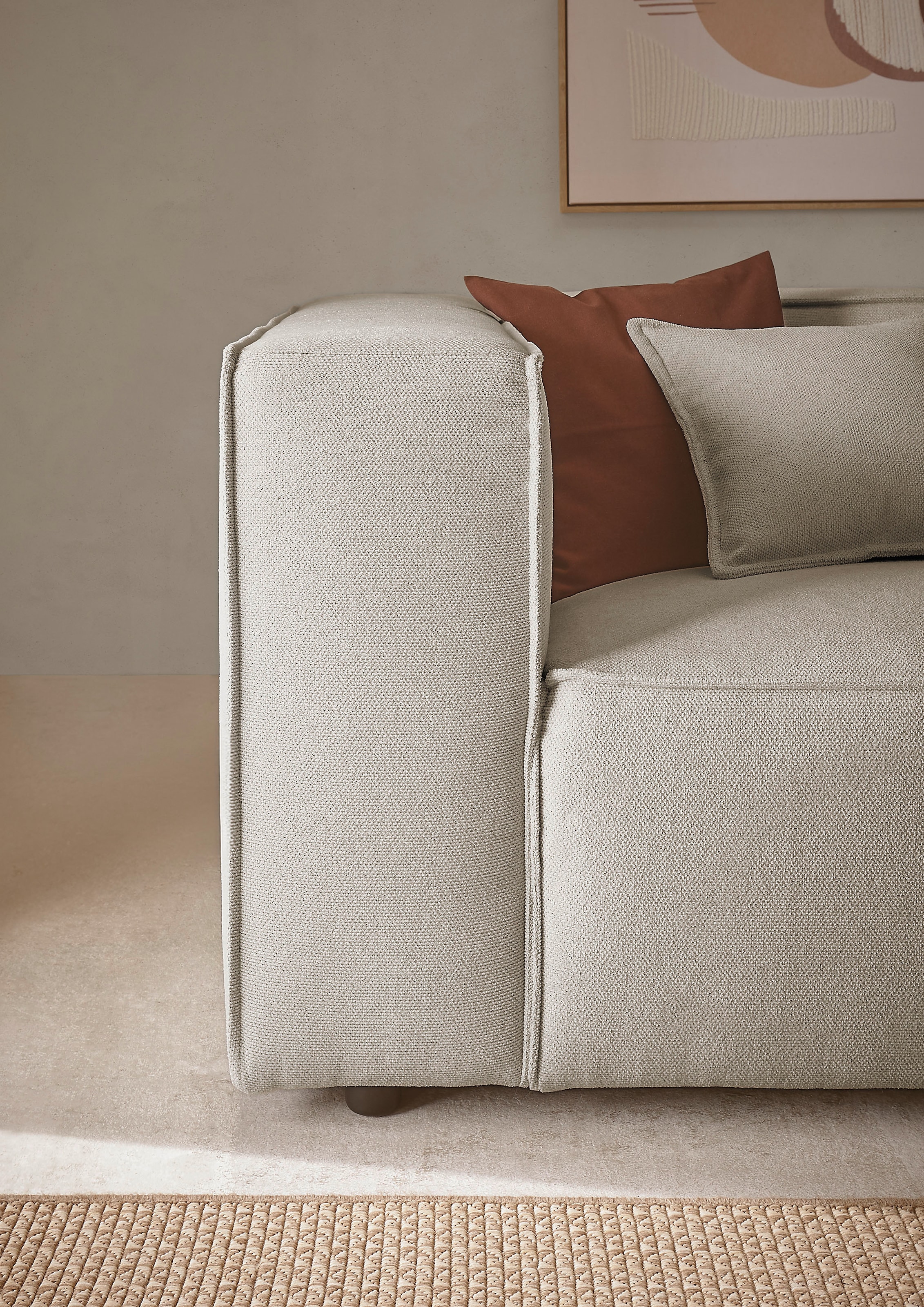 LeGer Home by Lena Gercke 3-Sitzer »PIARA, Couch mit Kedernaht, Sofa in Cord oder Leinenoptik«, schwarze Füße, bequemer Sitzkomfort