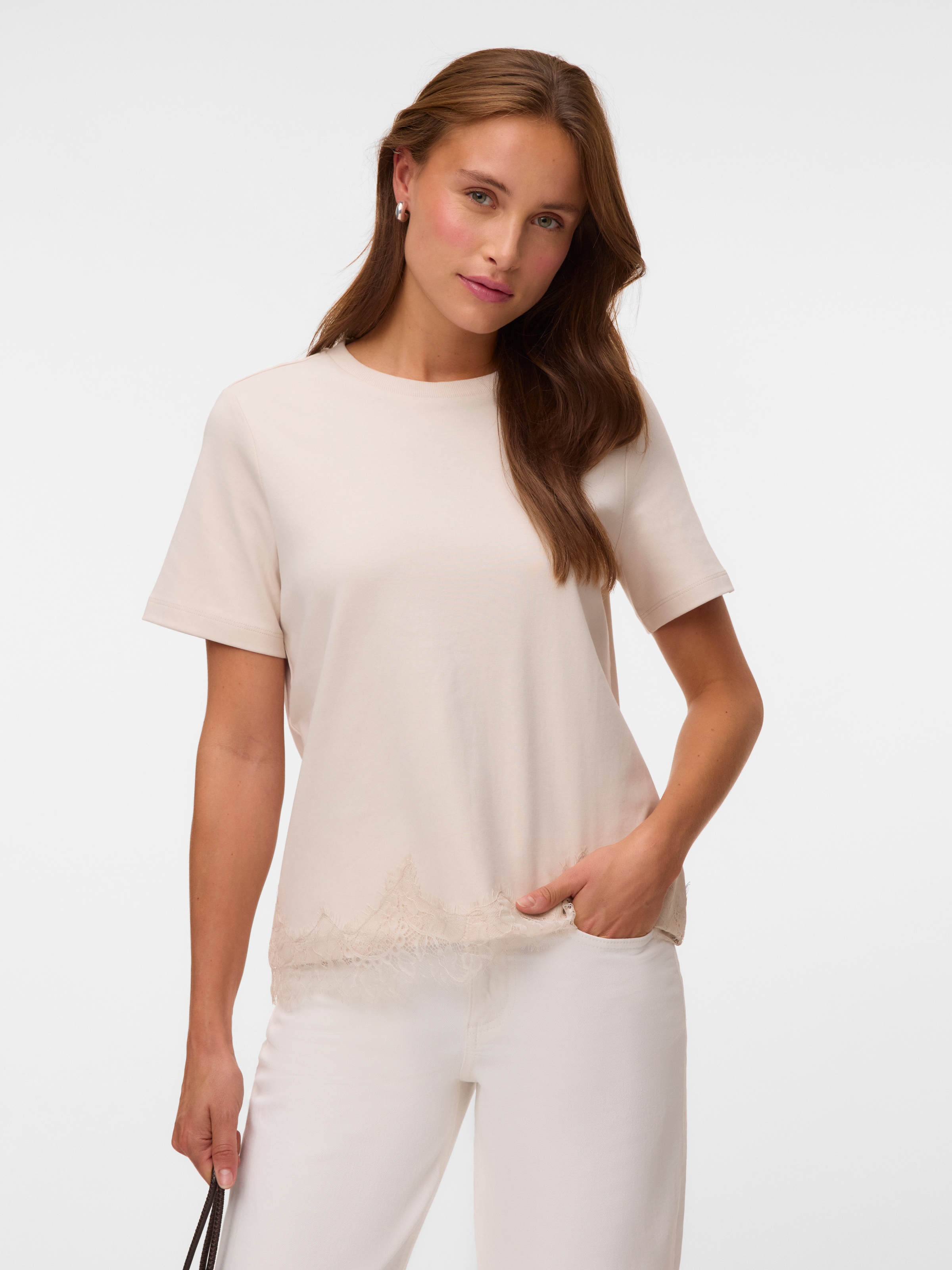 Vero Moda Kurzarmshirt "VMSARA METTE LACE SS T-SHIRT JRS NOOS" Baumwolle, regular fit