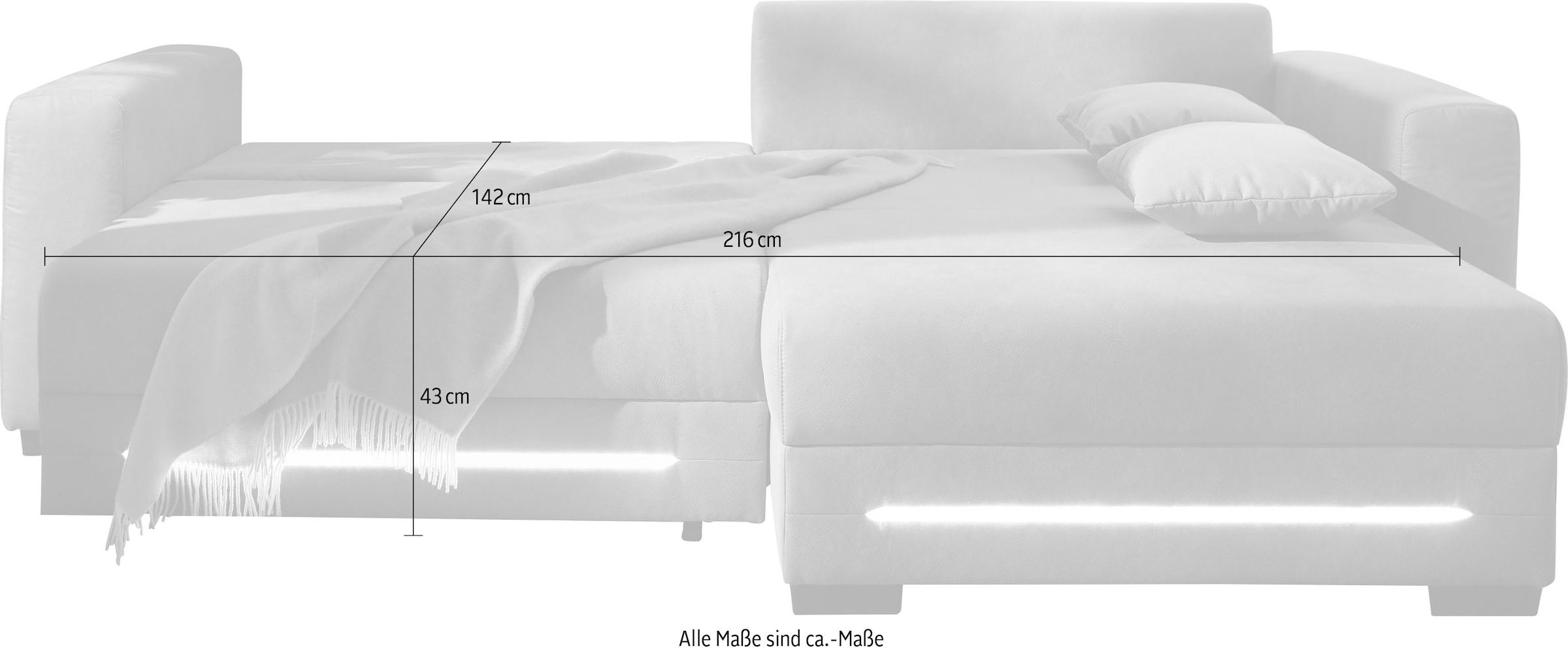 Jockenhöfer Gruppe Ecksofa »Spotlight, mit dimmbarer LED-Beleuchtung«, Gästebettfunktion,Bettkasten, Ottomane links/rechts montierbar