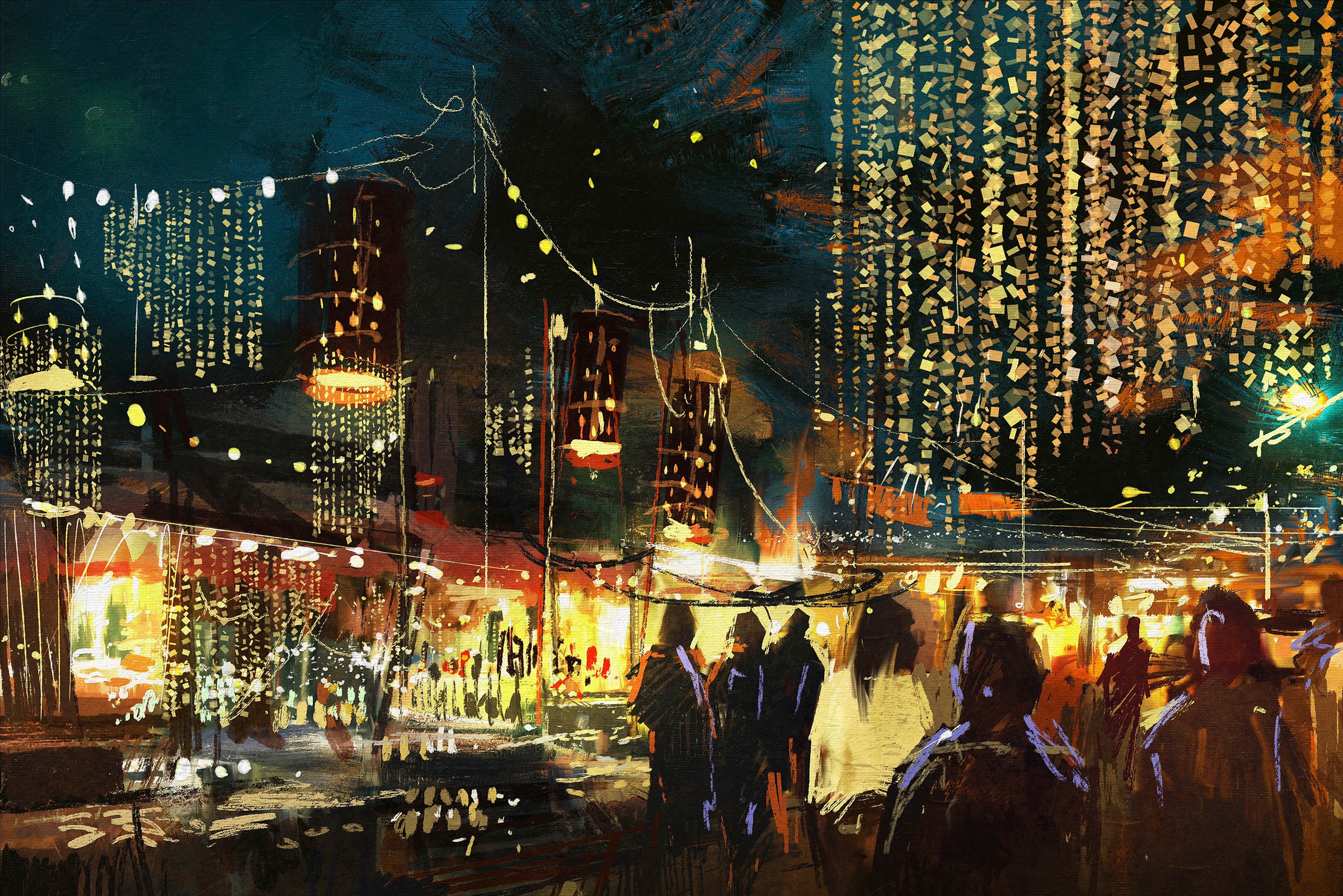 queence Leinwandbild "Markt" Gebäude  Menschen  Städte Premium-Leinwandstof günstig online kaufen