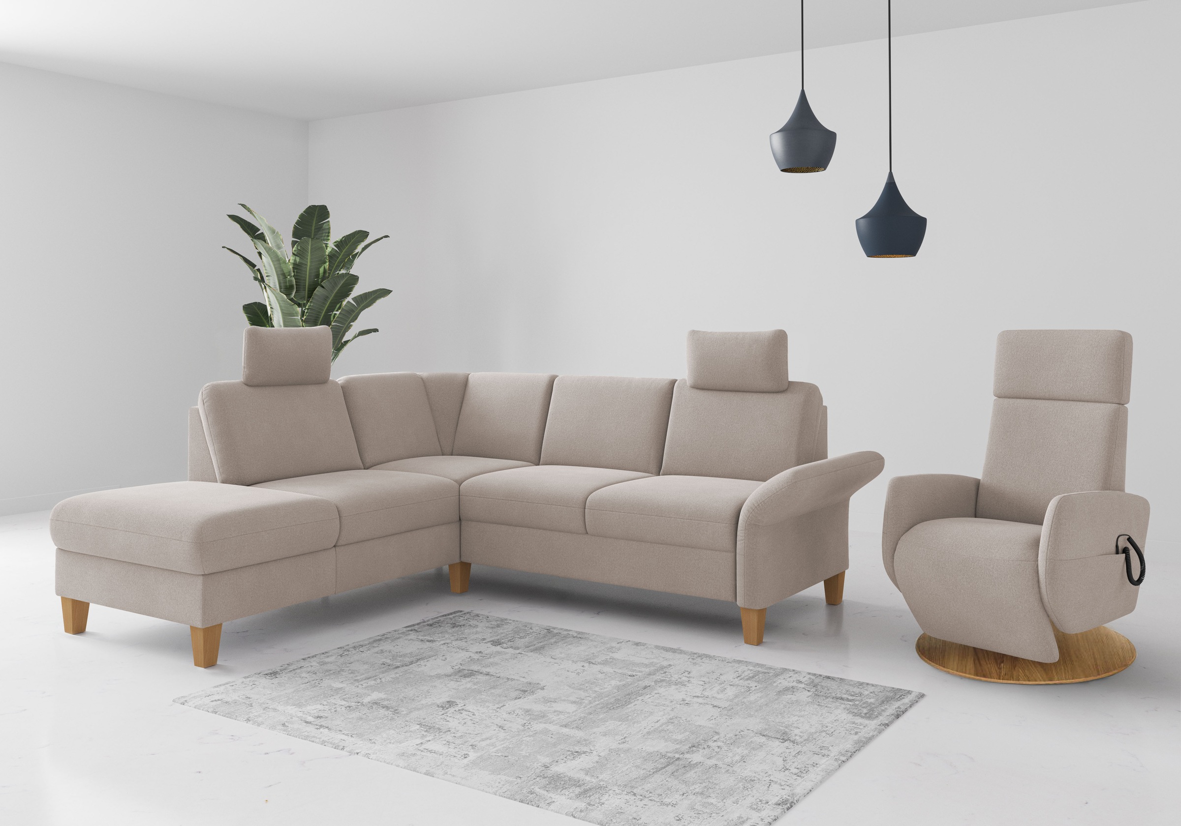 Home affaire Ecksofa »Rochelle«, wahlweise mit Armlverstellung, Klappbett mit Rollen & Bettkasten