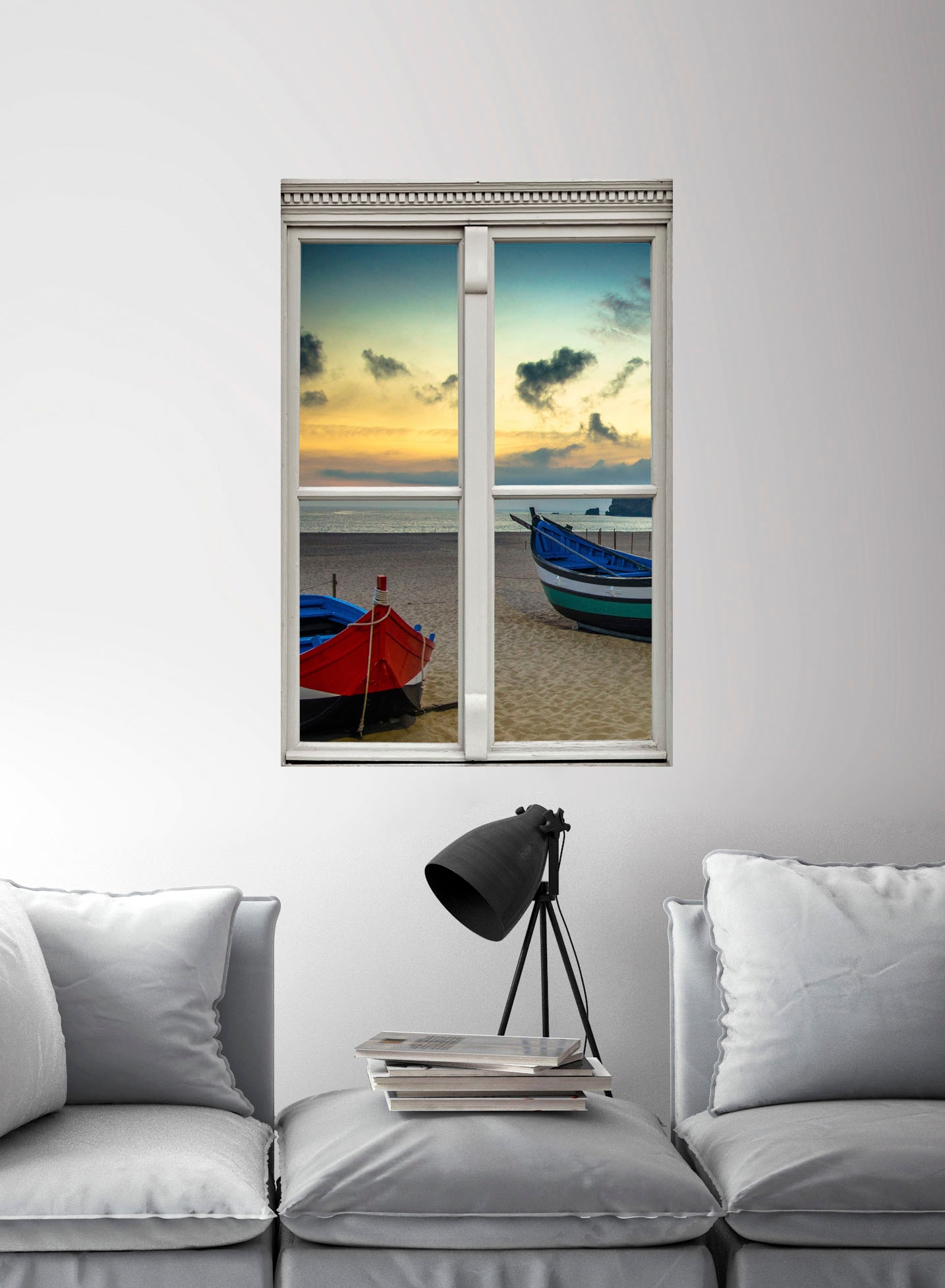 queence Wandsticker »Boote am Strand«, Wandsticker, Wandbild, selbstklebend, 3D, Fenster