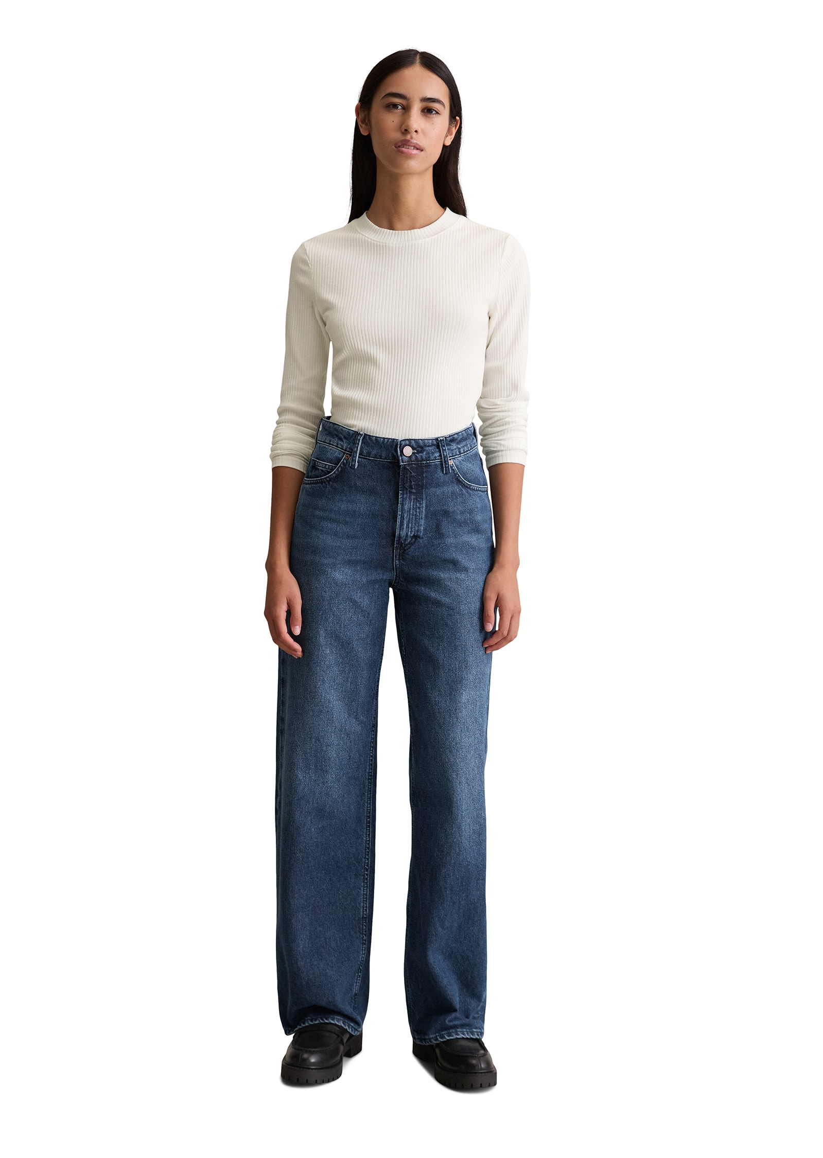 Marc O'Polo DENIM Langarmshirt, Rundhalsausschnitt, slim fit, Bio-Baumwolle