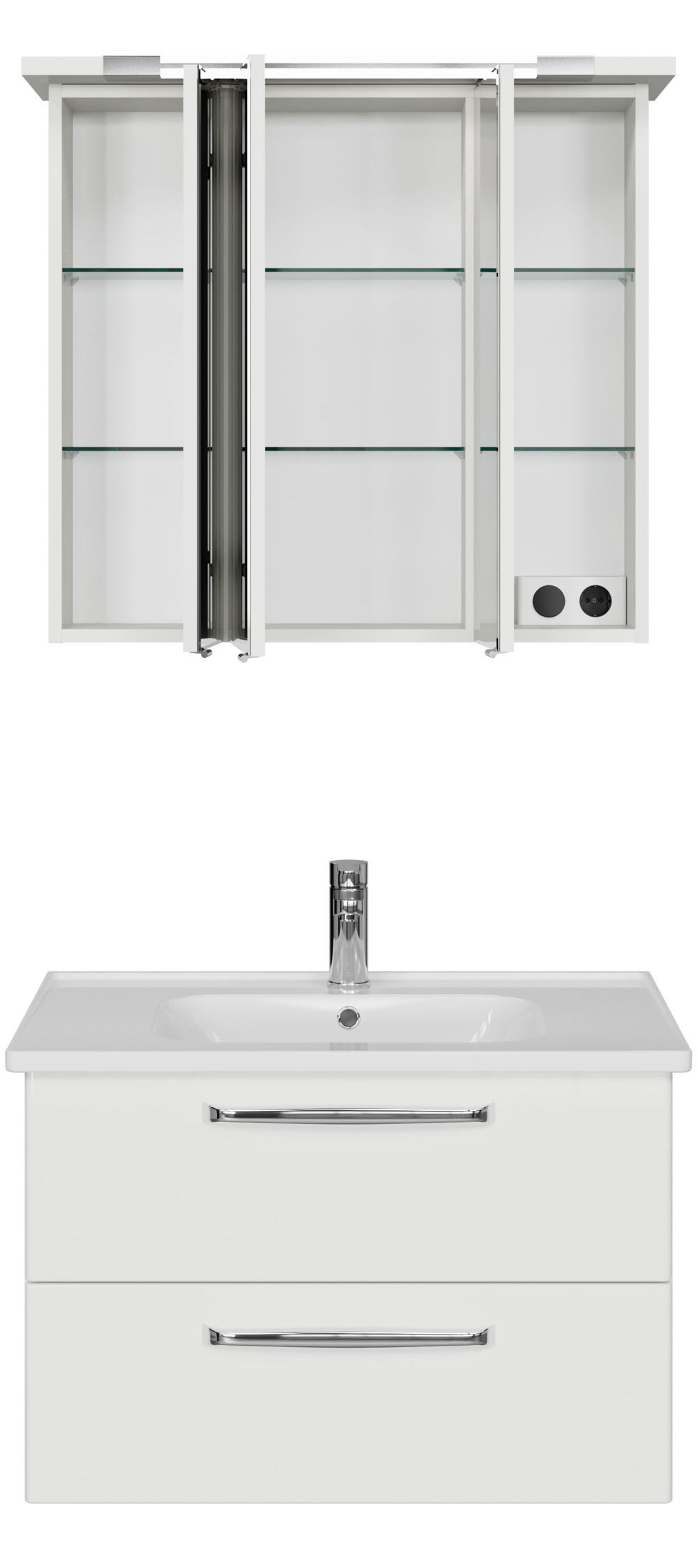 Saphir Badmöbel-Set »Trentino 2-teilig Keramik-Waschtisch, Spiegelschrank mit LED-Profil«, (3 St.), Badmöbel-Set 79cm breit, inkl. Türdämpfer, 3 Türen, 2 Auszügen