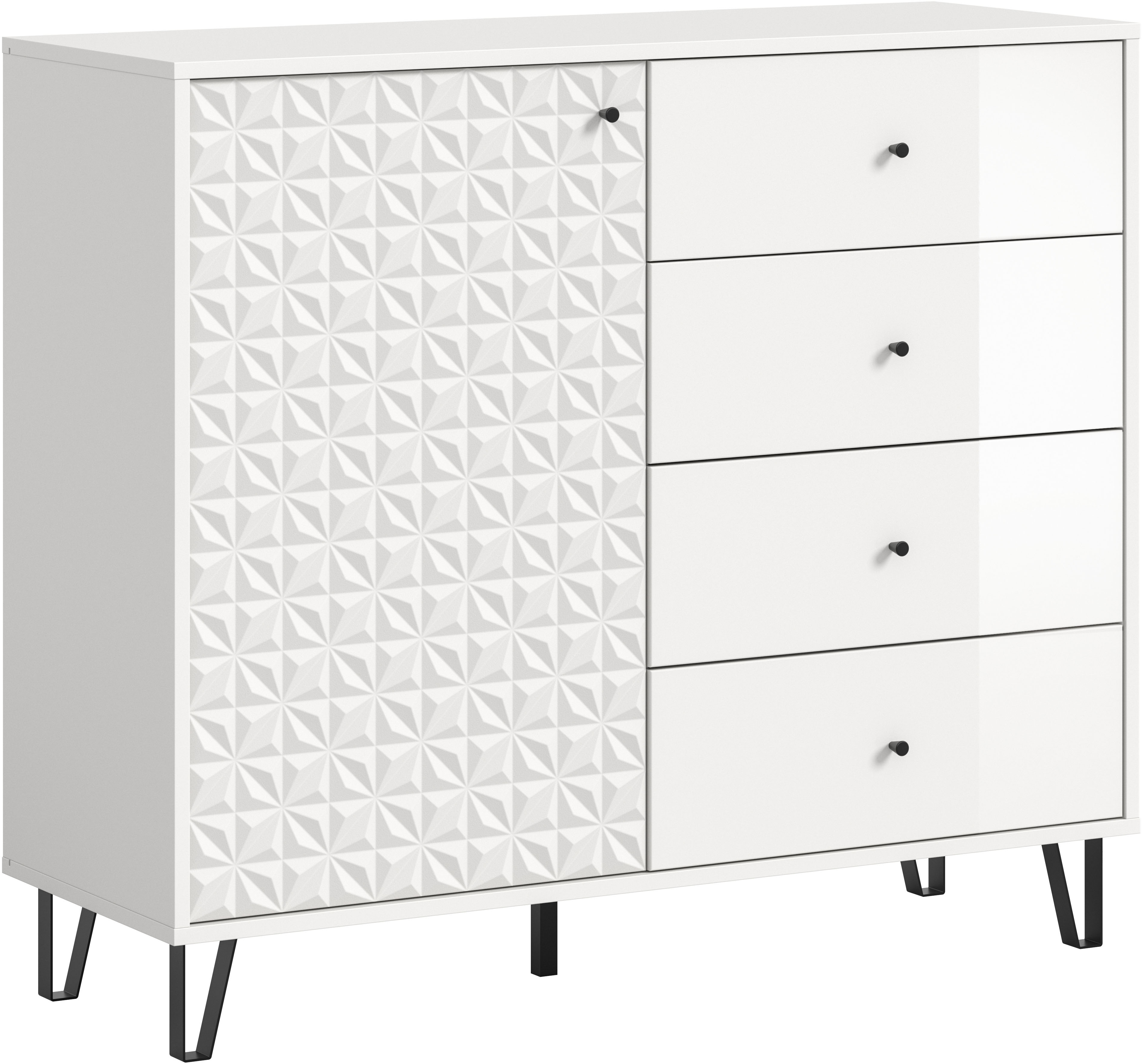 Home affaire Highboard "VICENZA, Breite 110cm, 1 Tür, 2 Einlegeböden, 3 Fächer, 4 Schubkästen" Kommode, Schrank, Anrichte, Board, Wohnzimmerschrank