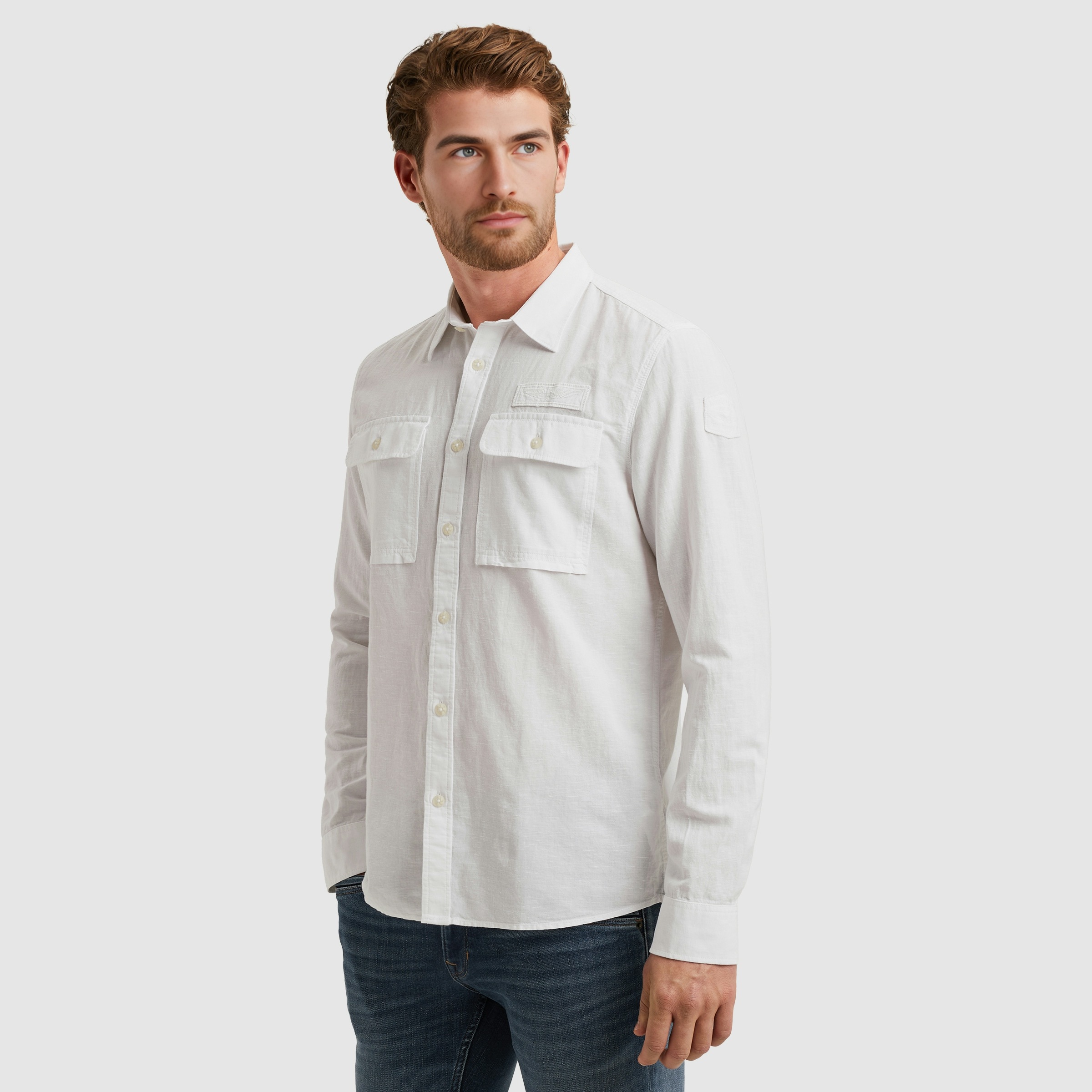 PME LEGEND Langarmhemd "Long Sleeve Shirt Cotton/linen", mit Brusttaschen u günstig online kaufen