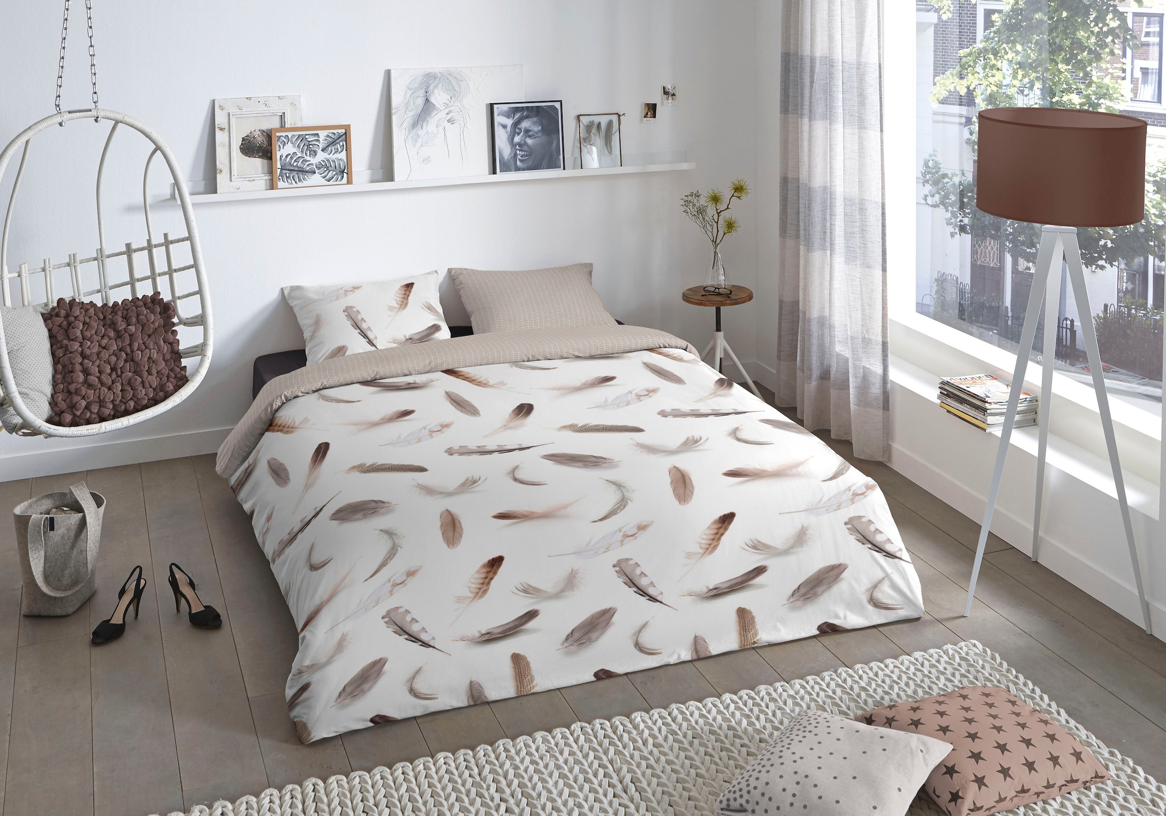 good morning Wendebettwäsche "Feathers" 2 Stk. tlg. Biber, 135x200, Warm, W günstig online kaufen