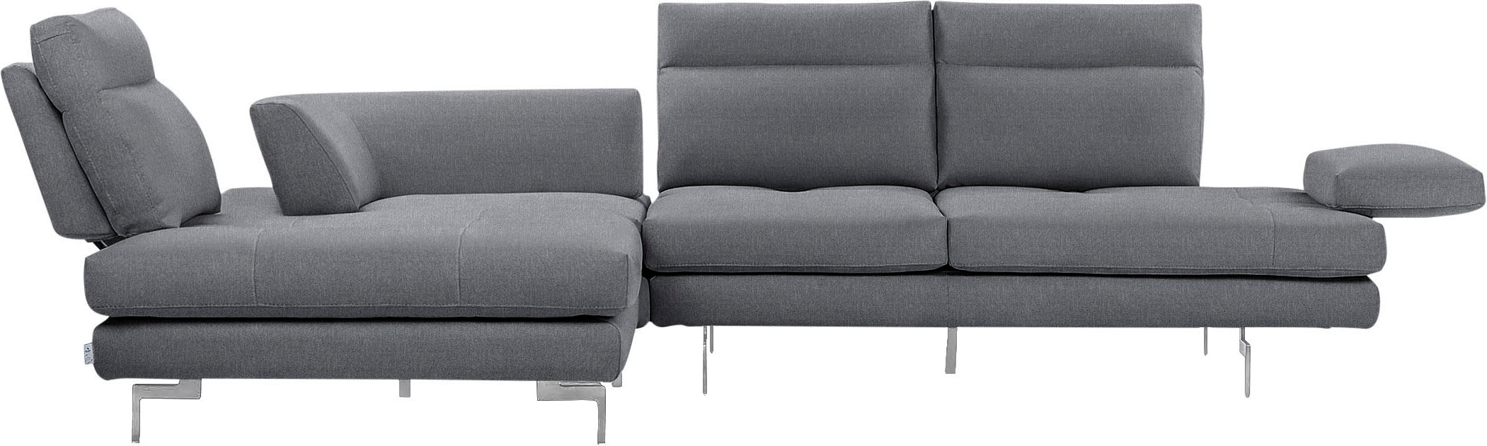CALIA ITALIA Ecksofa »Toby Wing, L-Form, Designsofa mit sensationellem Sitzkomfort«, Sitztiefenverstell.,wahlw. mit Kissen-Set, Füße chrom glänzend
