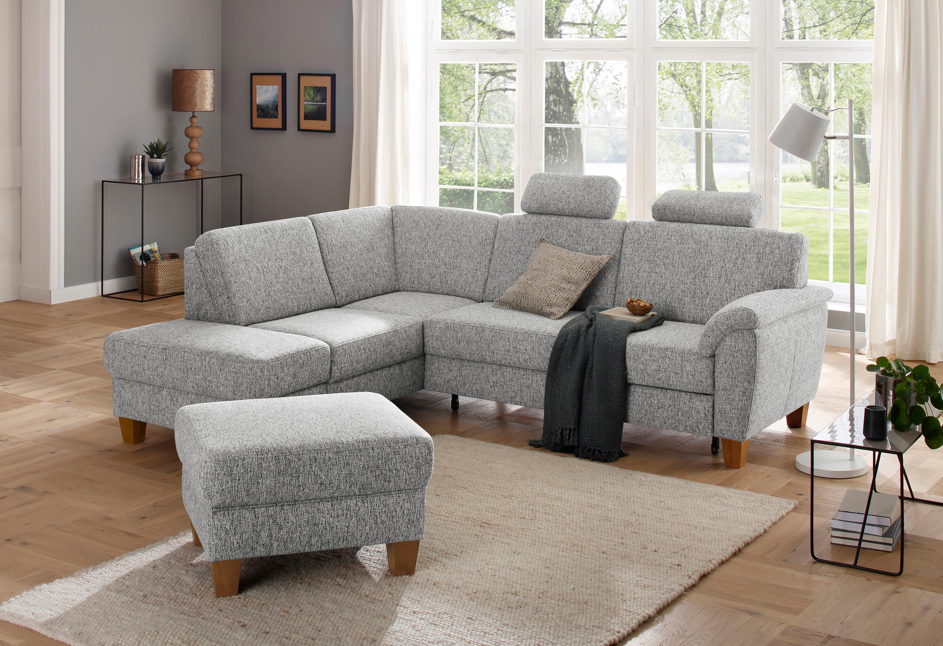 OTTO home Ecksofa "Alta L-Form" mit Federkern und Kontrastnaht, Füße Buche eichefarben