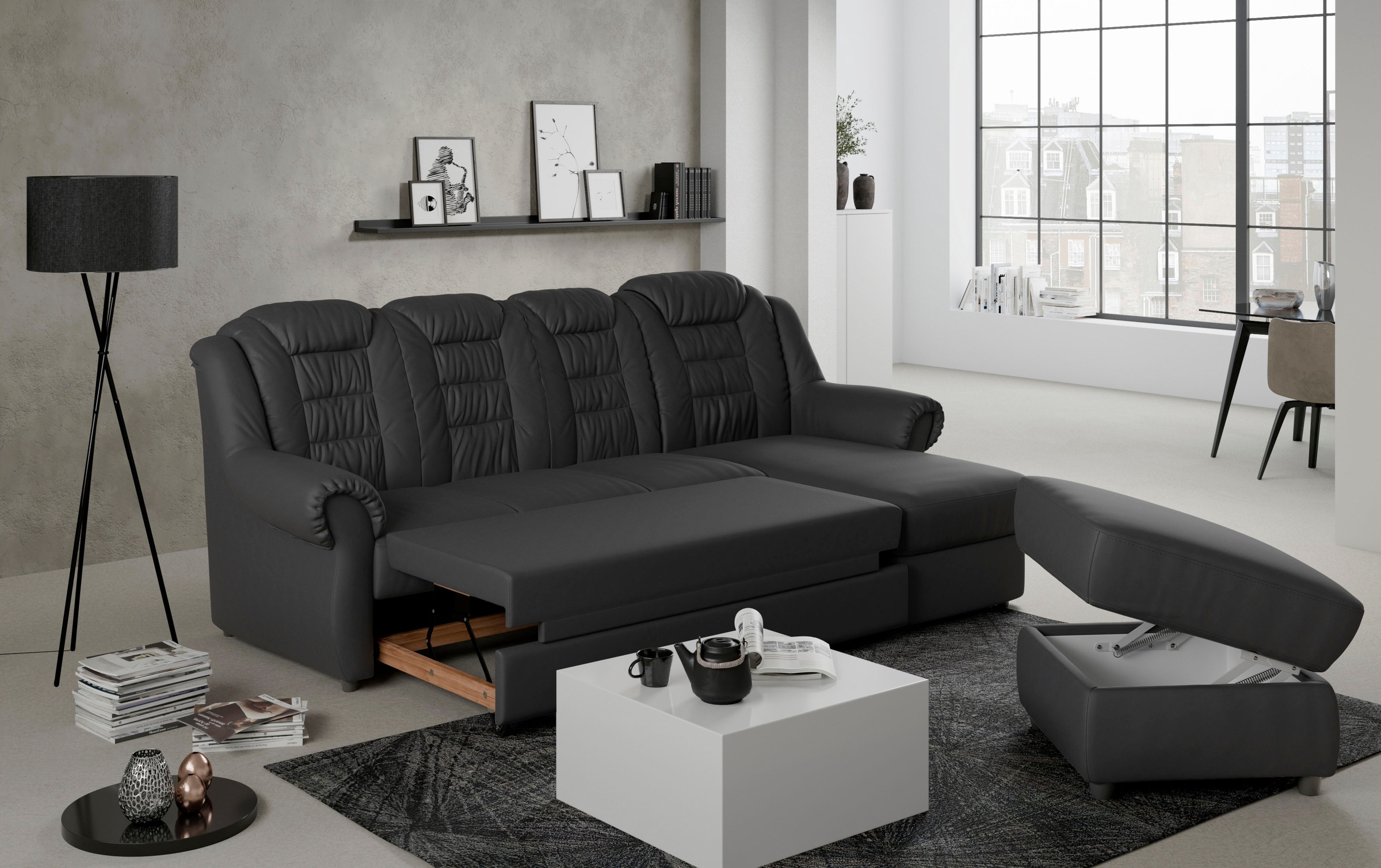 Home affaire Ecksofa »Boston L-Form«, mit hoher Rückenlehne, wahlweise mit Bettfunktion