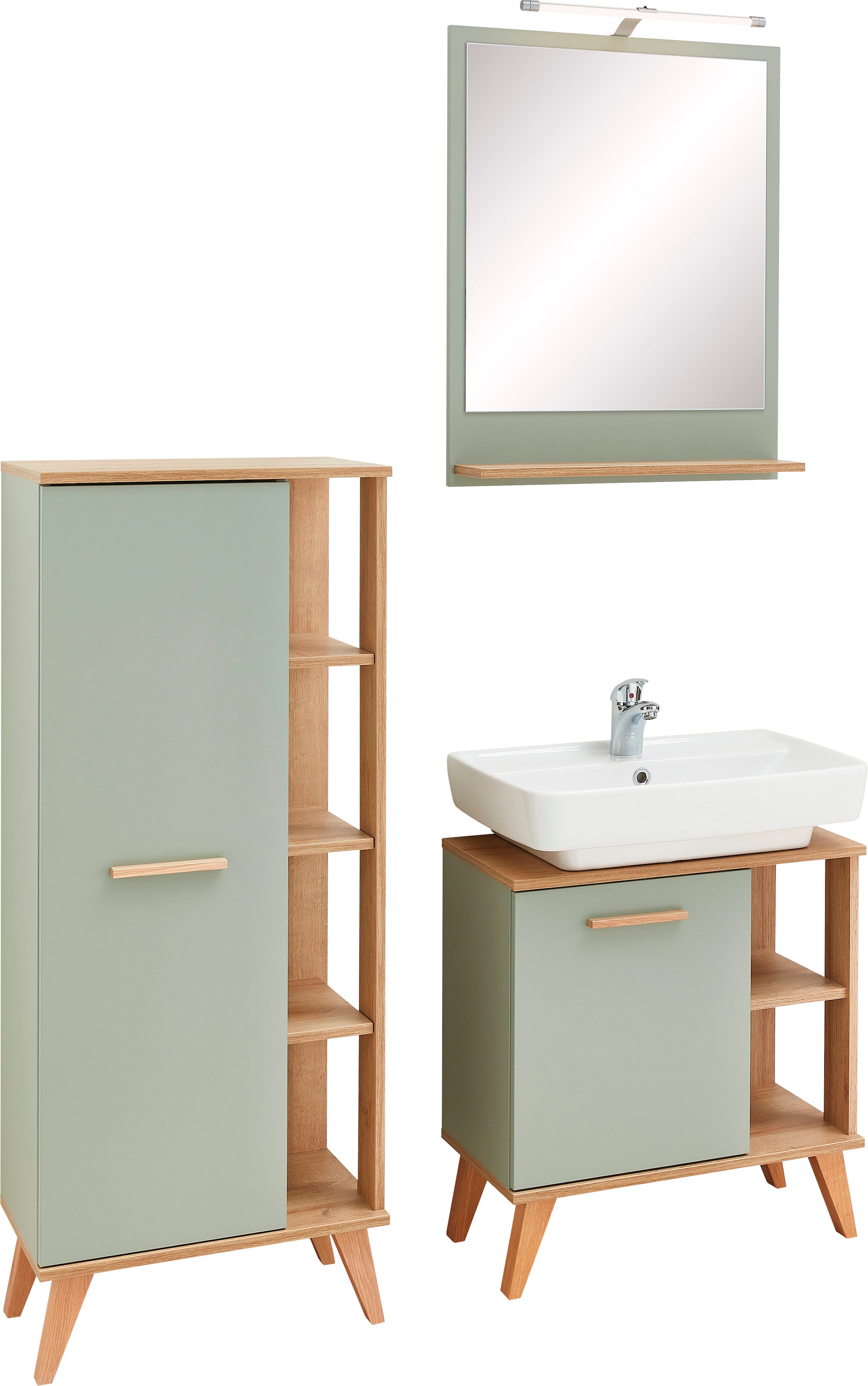Saphir Badmöbel-Set "Quickset 3-teilig, Waschbeckenunterschrank mit LED-Spi günstig online kaufen
