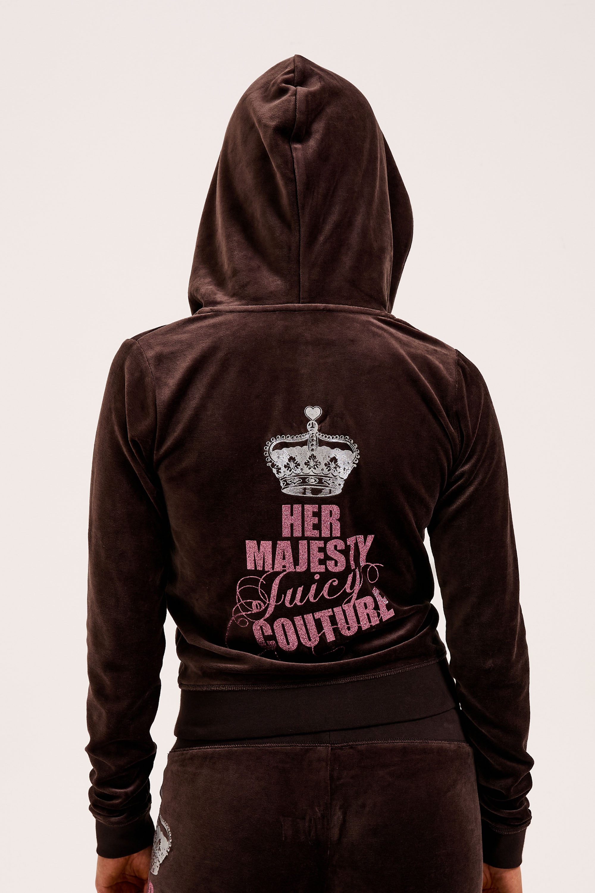 Juicy Couture Kapuzennickijacke »HER MAJESTY ROBYN HOODIE Damen« mit Kapuze Trainingsjacke Damen, Sweatjacke mit Kapuze, Velour, mit Glitzer, Sale