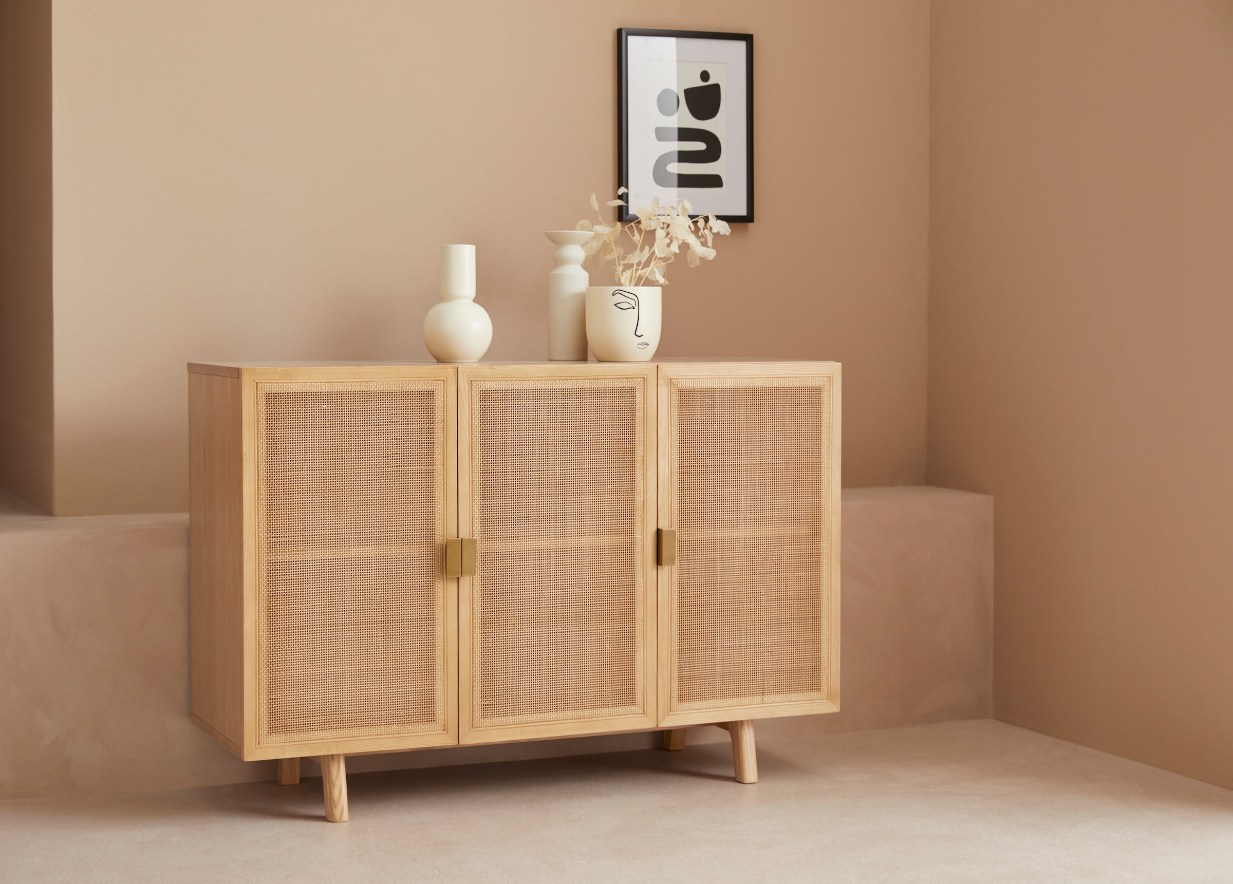 LeGer Home by Lena Gercke Sideboard "Lina", Mit Rattan Einsatz, 4 Innenfäch günstig online kaufen